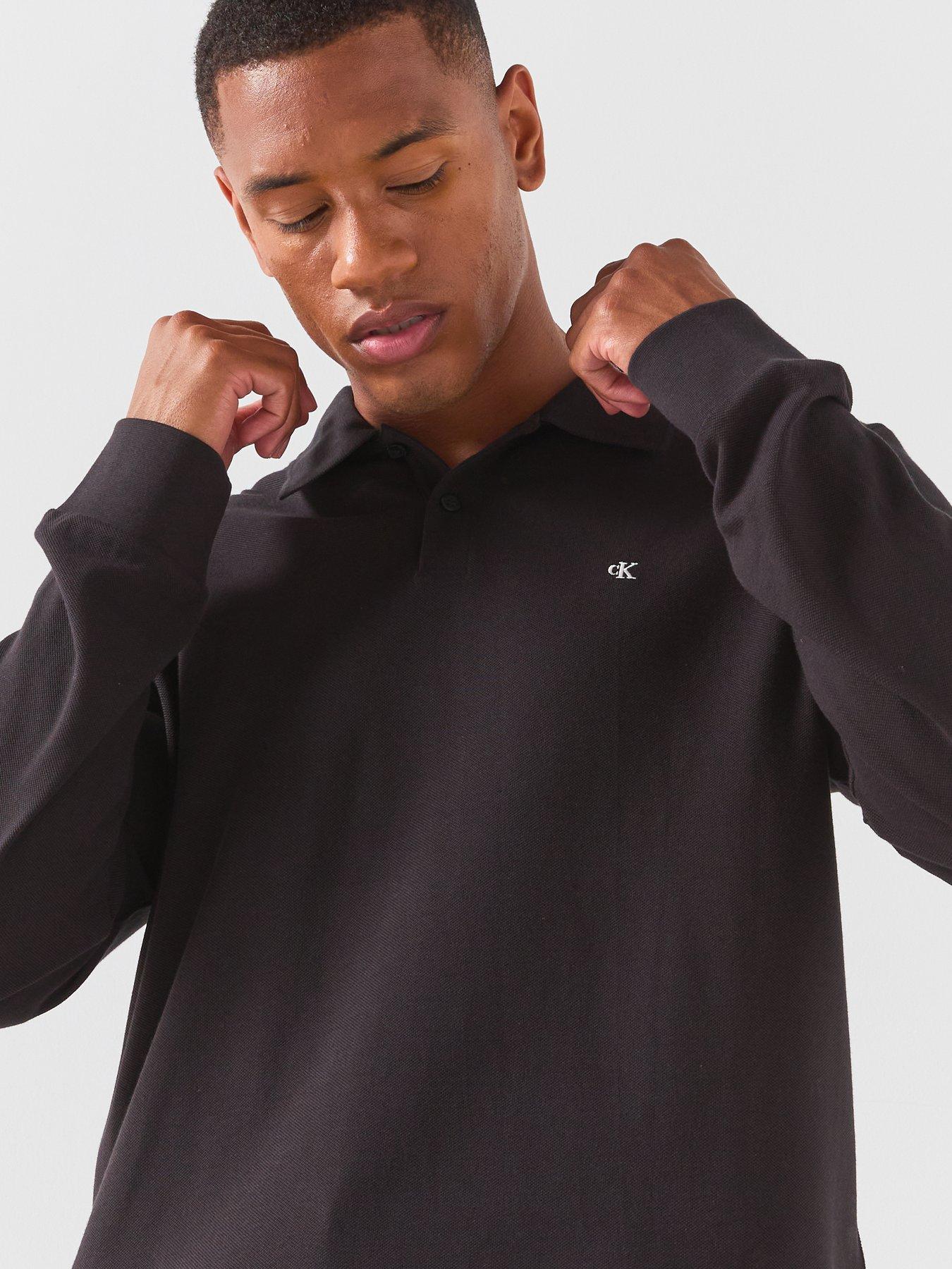 Image 4 of 6 of Calvin Klein Jeans Long Sleeve Casual Pique Polo Shirt - Black