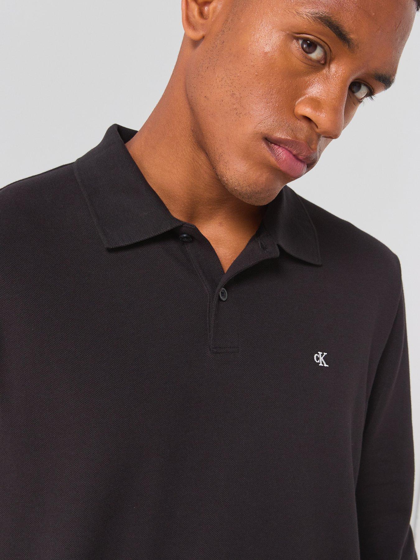 Image 5 of 6 of Calvin Klein Jeans Long Sleeve Casual Pique Polo Shirt - Black