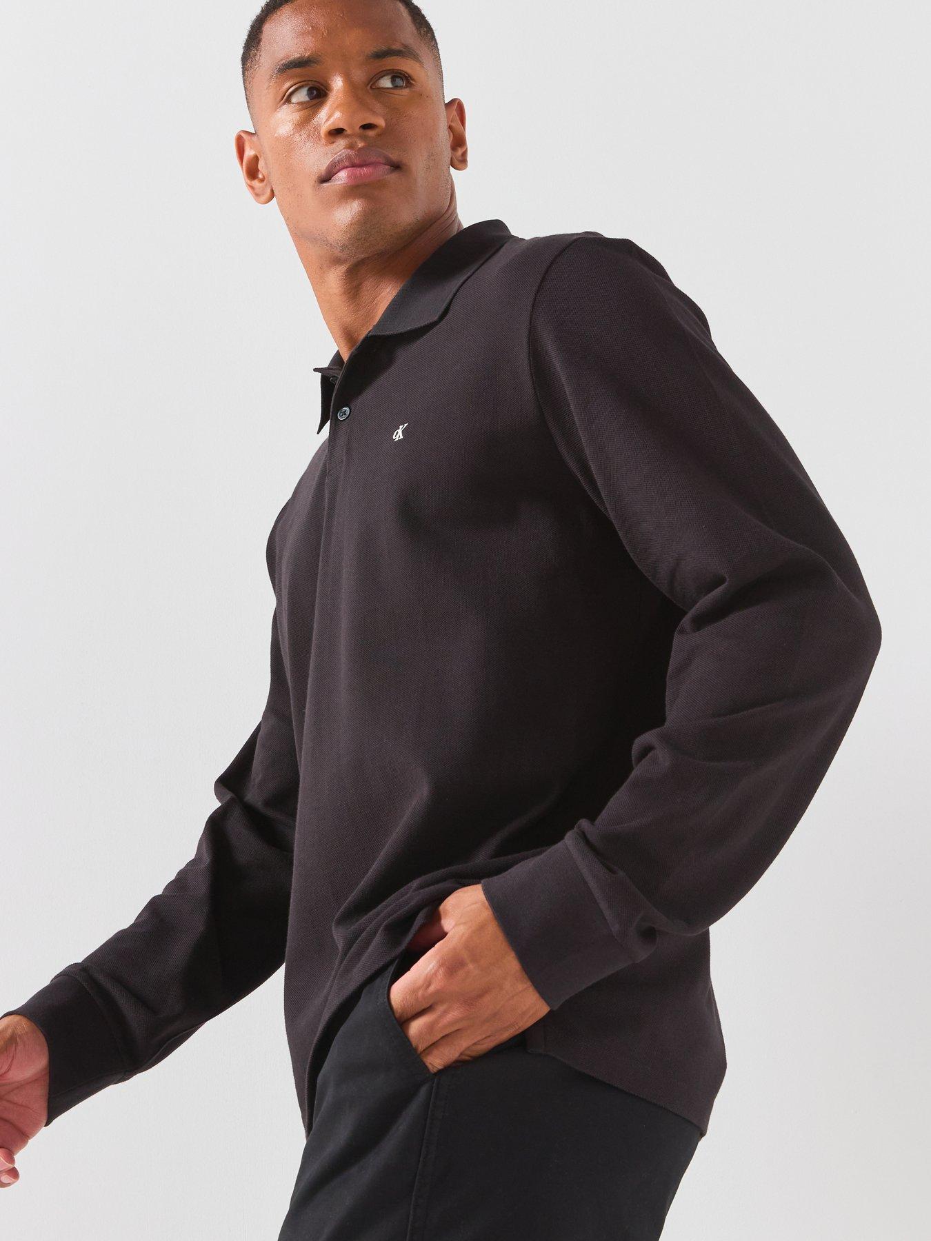 Image 6 of 6 of Calvin Klein Jeans Long Sleeve Casual Pique Polo Shirt - Black