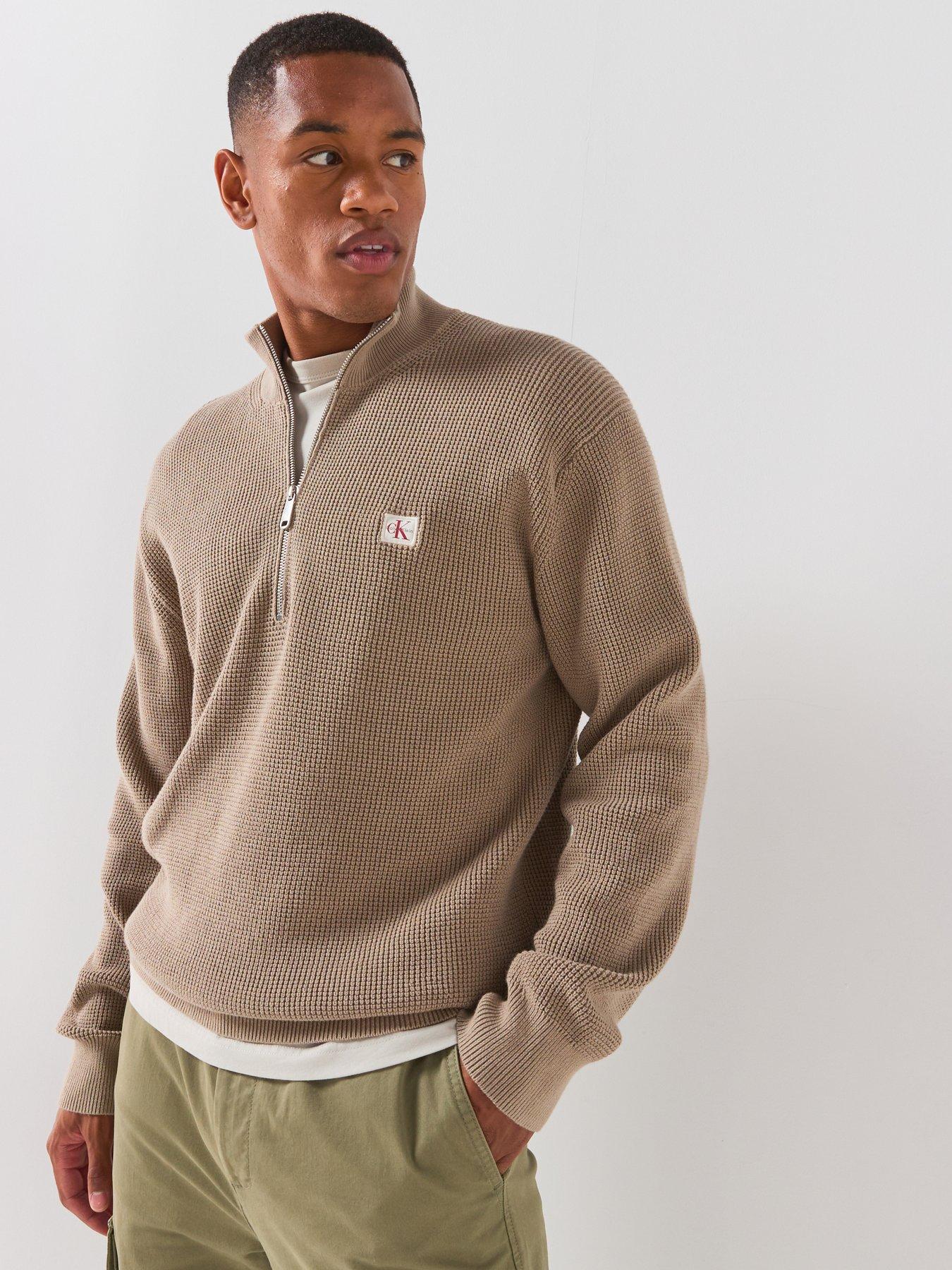 Image 1 of 6 of Calvin Klein Jeans Cotton Monogram Logo Knitted Jumper - Beige