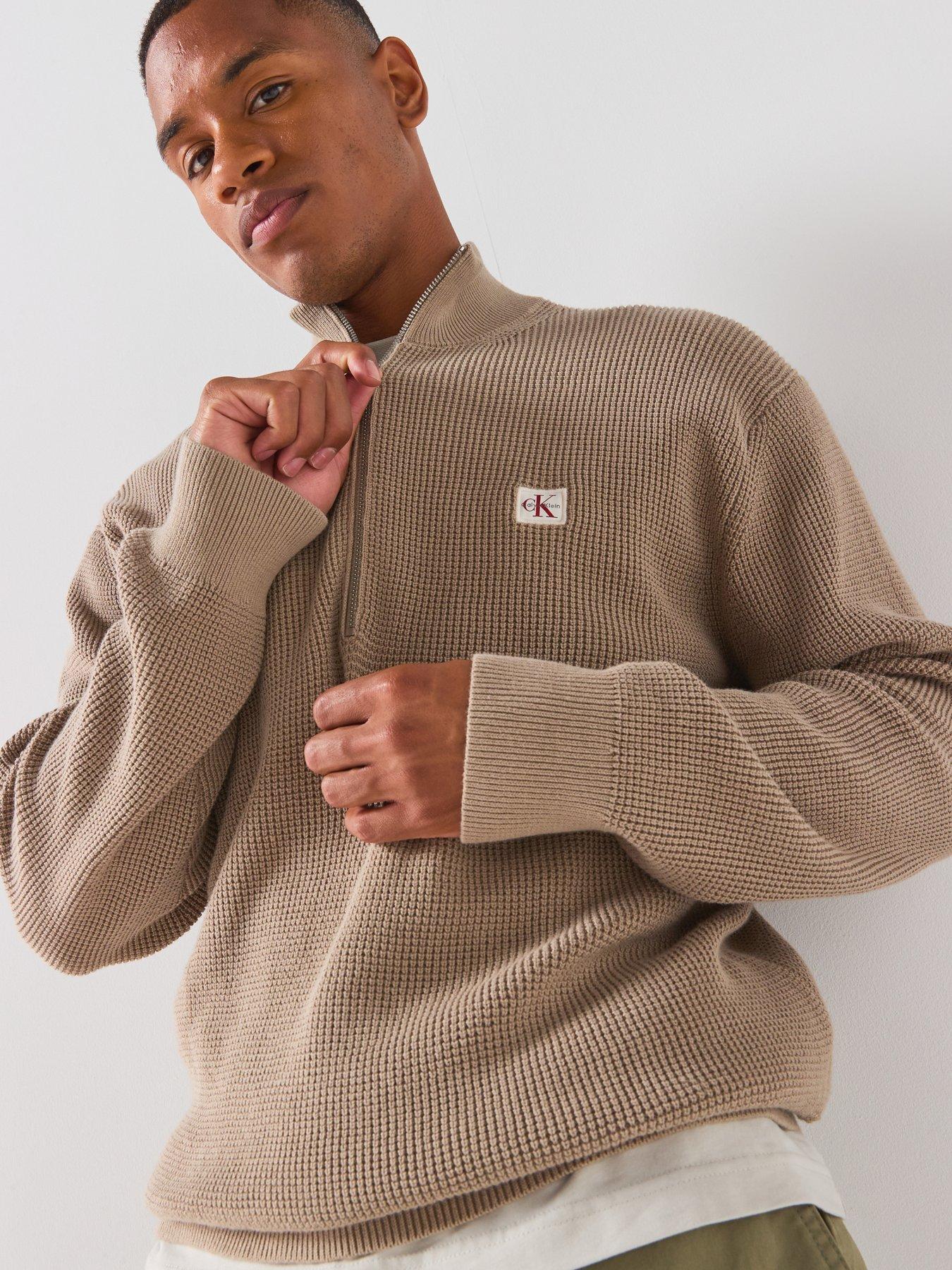 Image 4 of 6 of Calvin Klein Jeans Cotton Monogram Logo Knitted Jumper - Beige