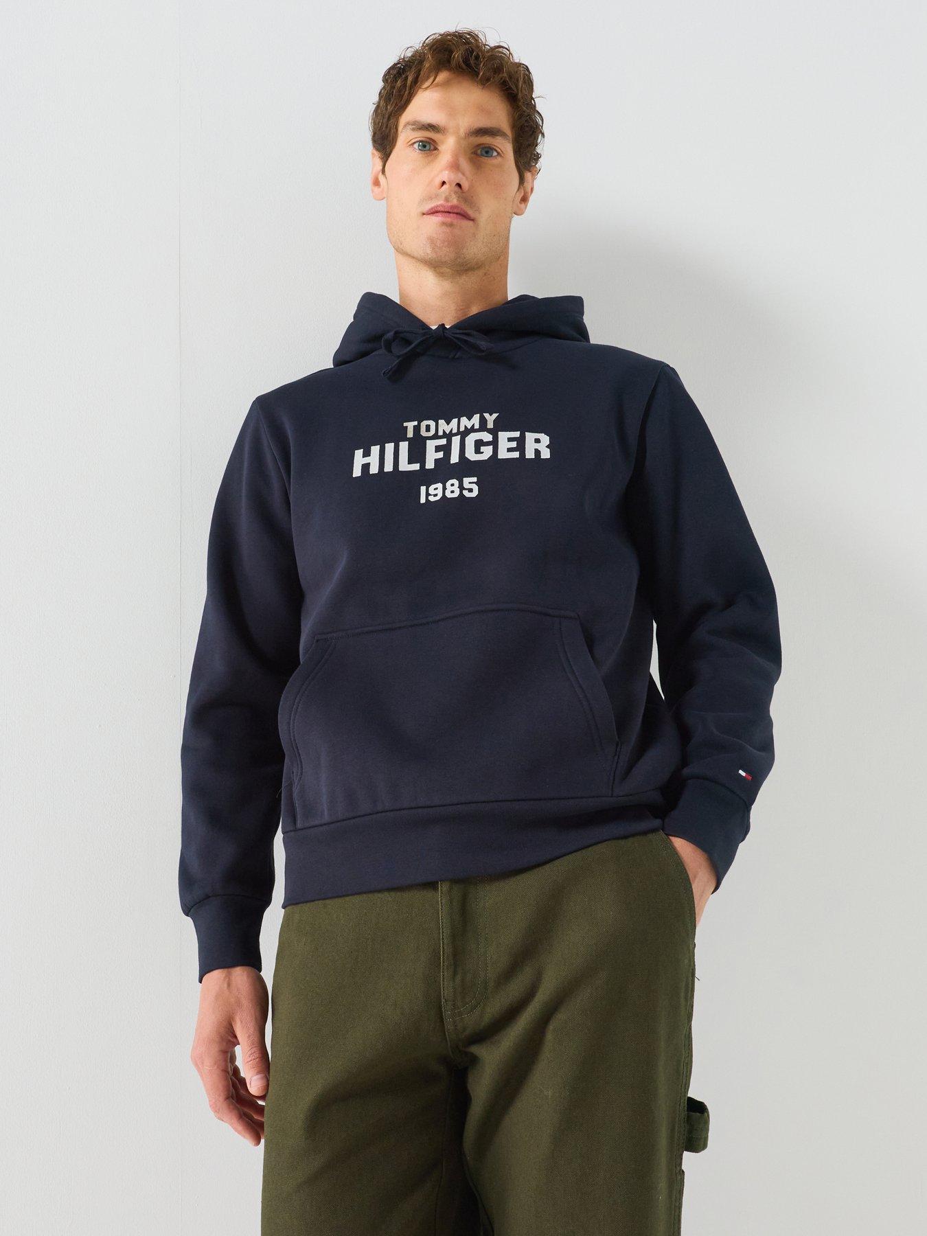 Tommy Hilfiger Men's Stack Regular Fit Fleece Hoodie, Navy, Size M, Men