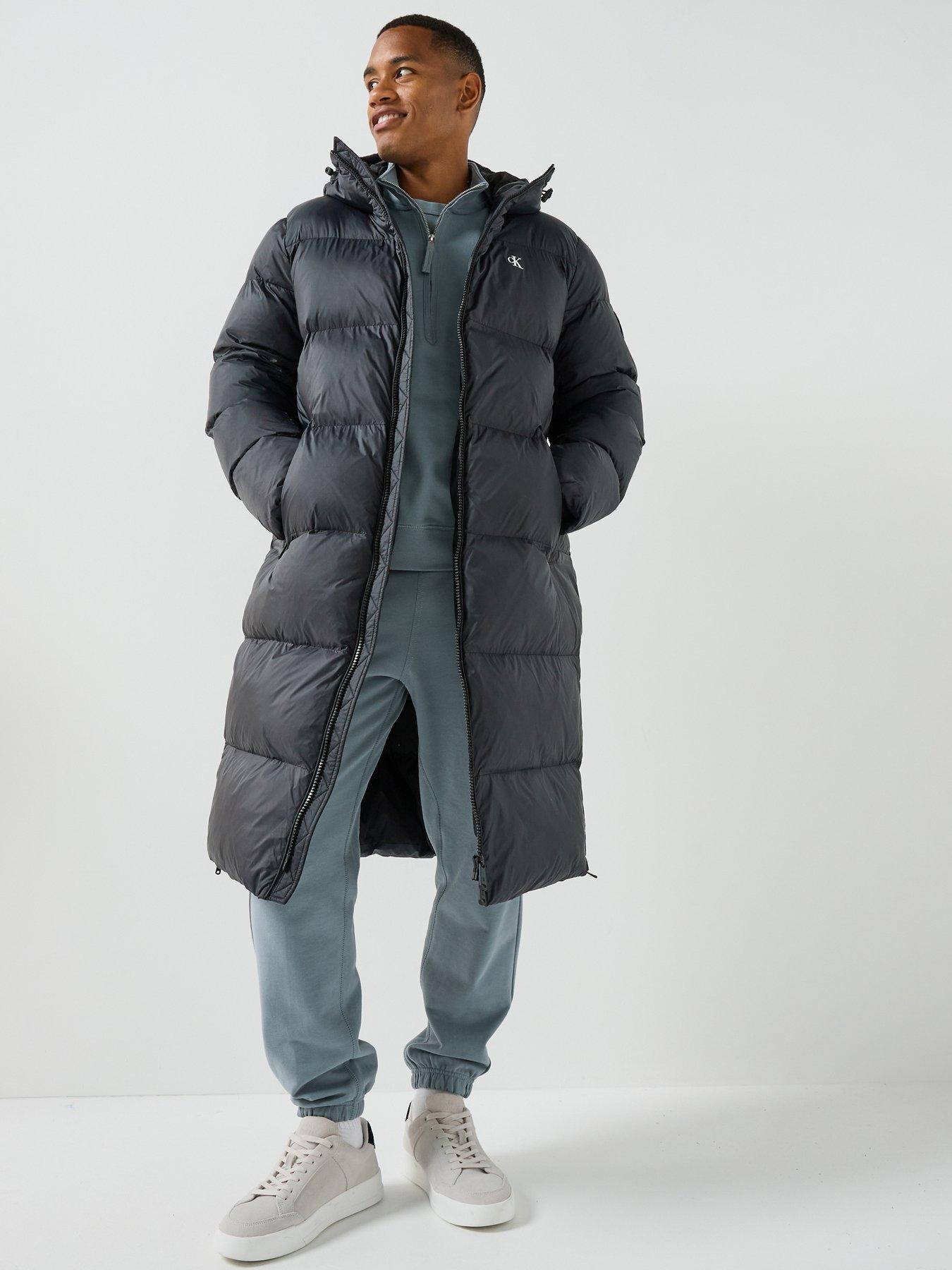 Calvin Klein Jeans Long Length Water-Repellent Hooded Nylon Padded Coat - Black