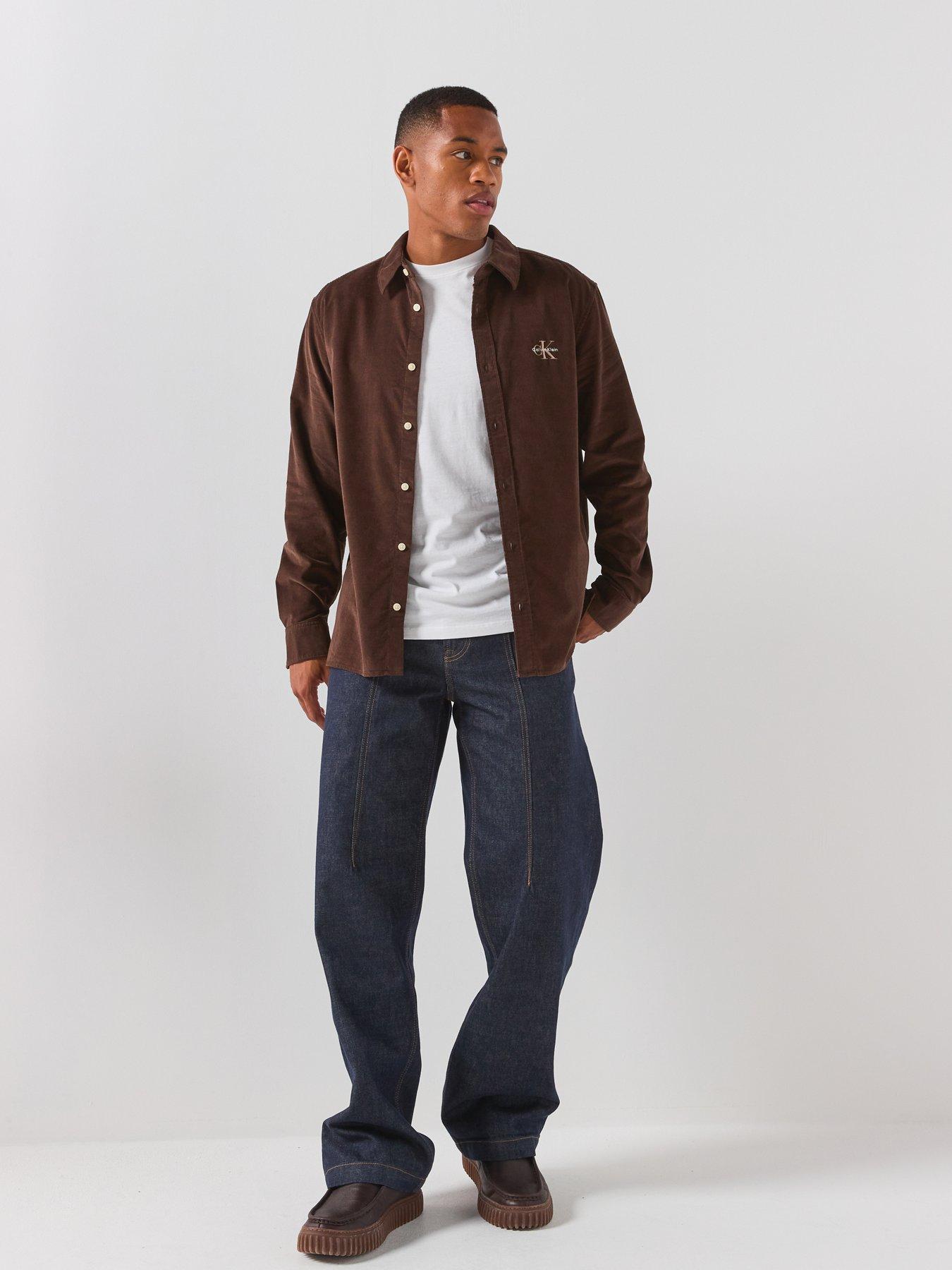 Image 3 of 6 of Calvin Klein Jeans Mens Regular Fit Corduroy Long Sleeve Shirt - Brown