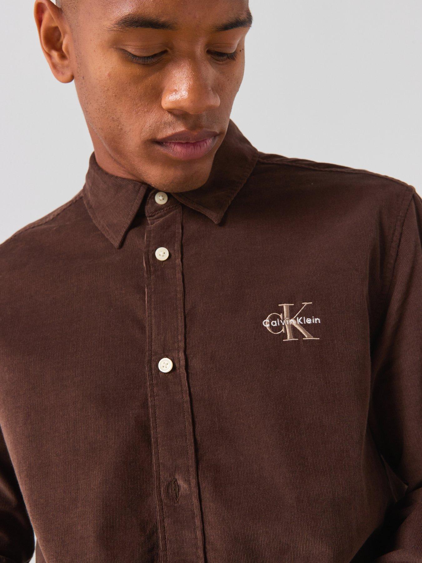 Image 4 of 6 of Calvin Klein Jeans Mens Regular Fit Corduroy Long Sleeve Shirt - Brown