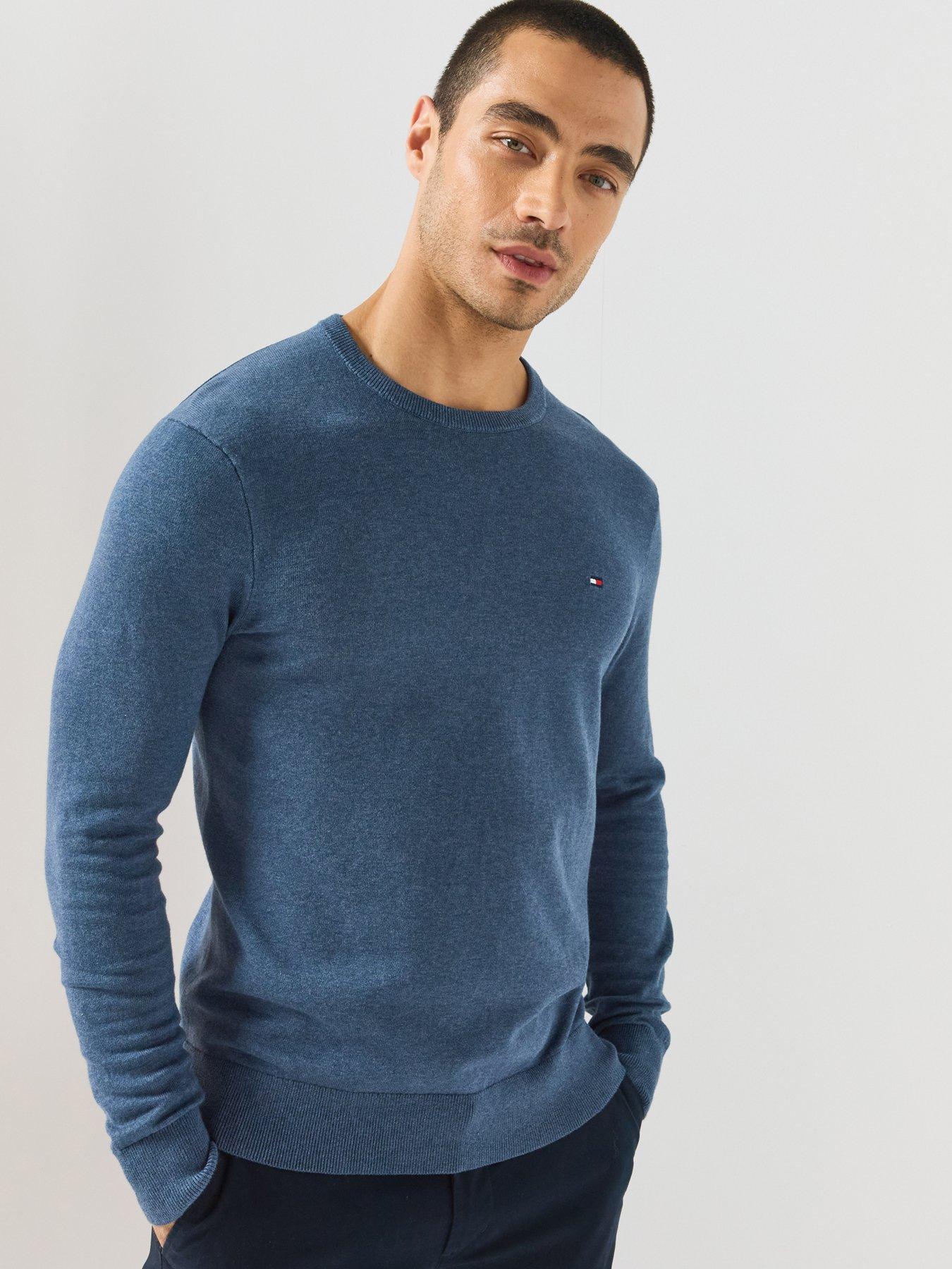 Tommy Hilfiger Essential Ssnl Cotton Crew Neck Knitted Jumper, Blue, Size Xl, Men