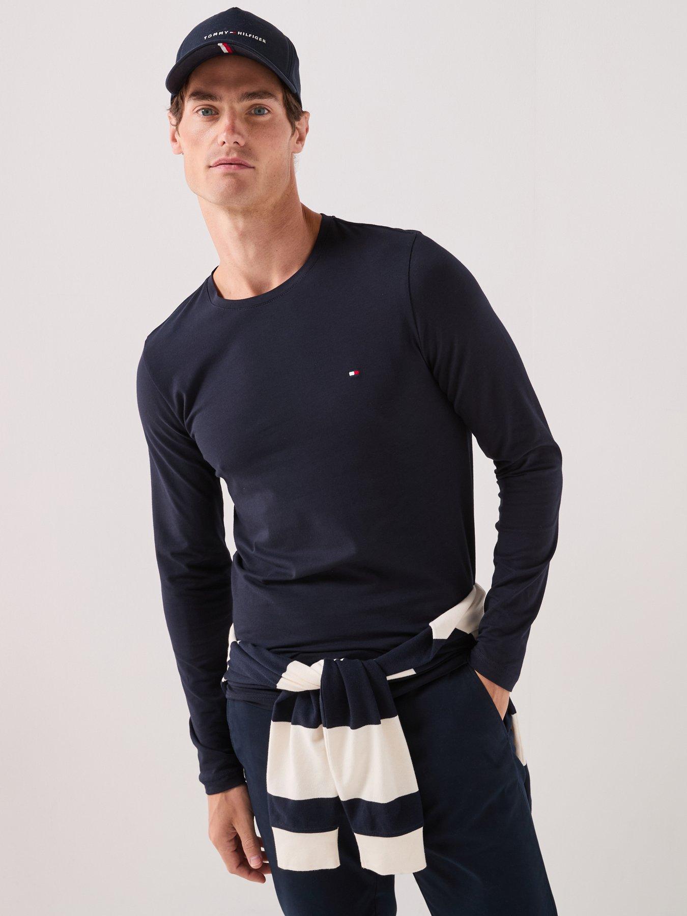 Tommy Hilfiger Men's Stretch Slim Fit Long Sleeve T-Shirt, Blue, Size L, Men