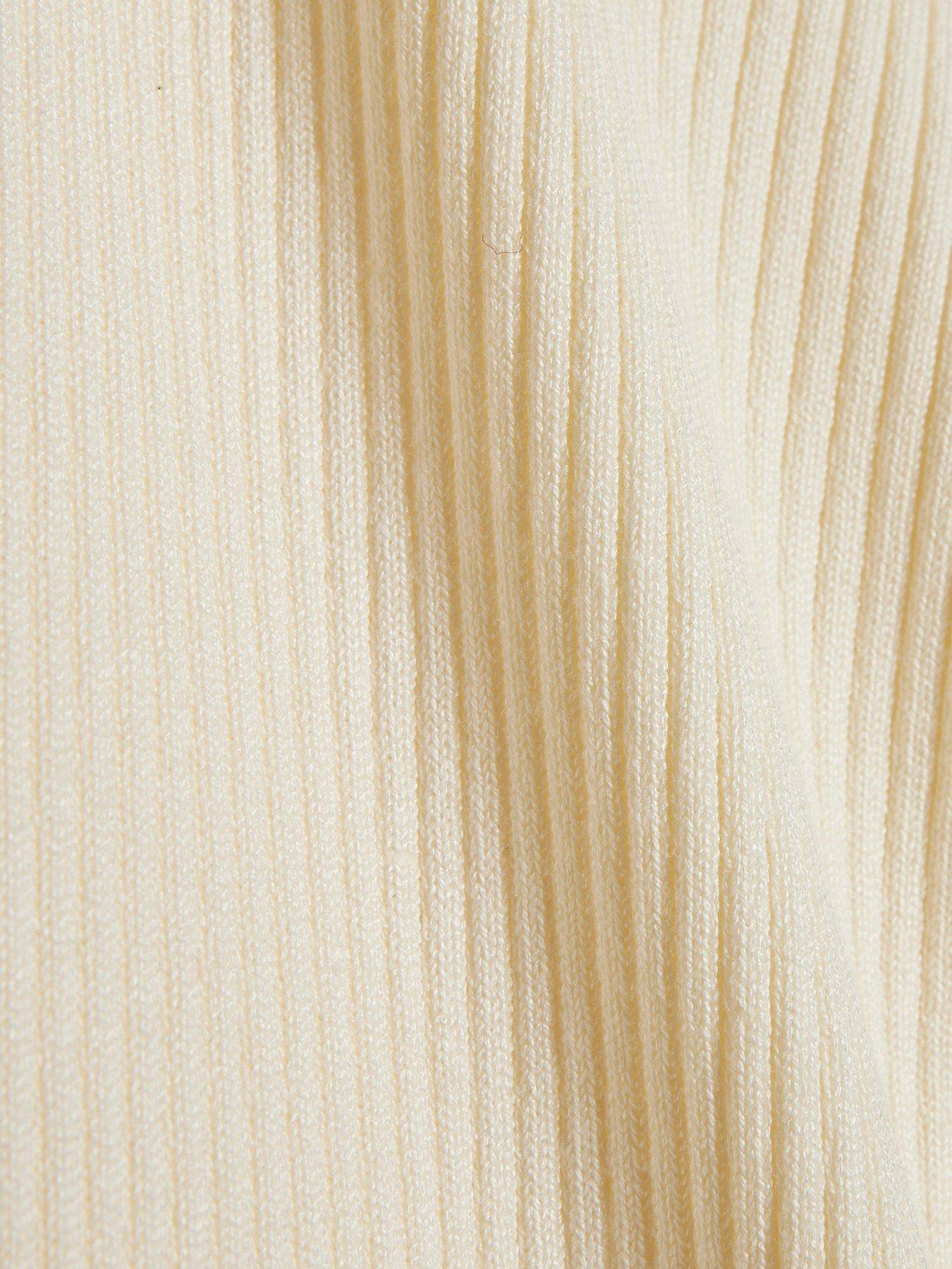 Image 6 of 6 of River Island Womens Ribbed Button Shoulder Roll Neck Top - Cream