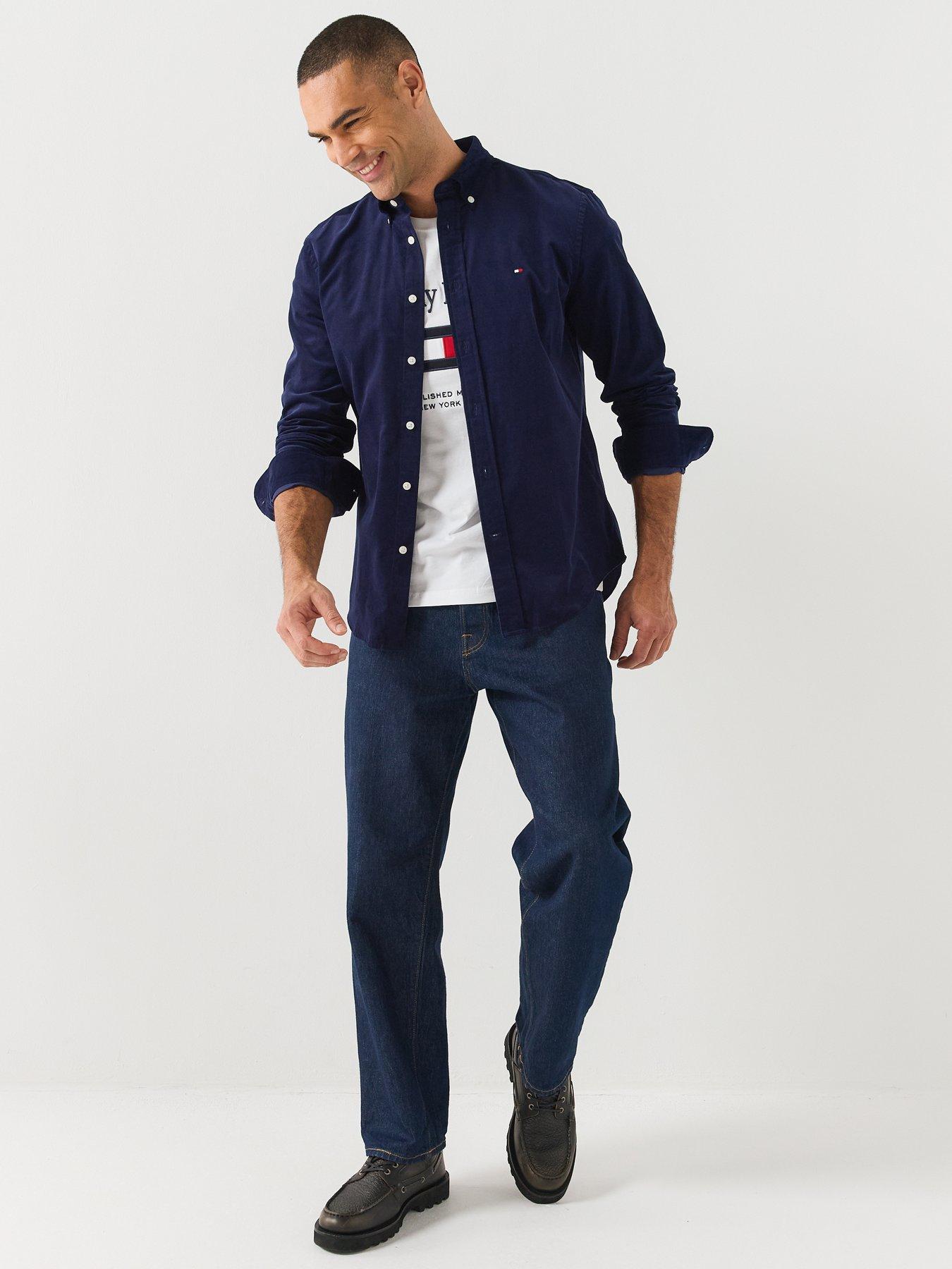 Image 3 of 6 of Tommy Hilfiger Mens Regular Fit Corduroy Button-Down Collar Shirt - Navy