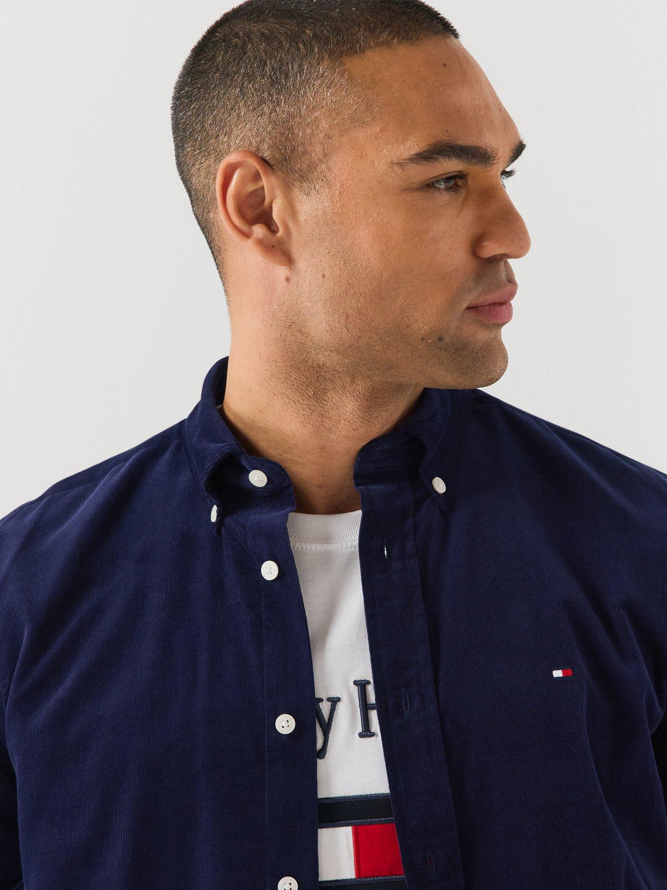 Image 4 of 6 of Tommy Hilfiger Mens Regular Fit Corduroy Button-Down Collar Shirt - Navy