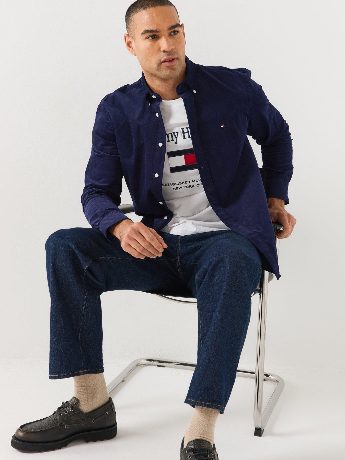 Image 6 of 6 of Tommy Hilfiger Mens Regular Fit Corduroy Button-Down Collar Shirt - Navy
