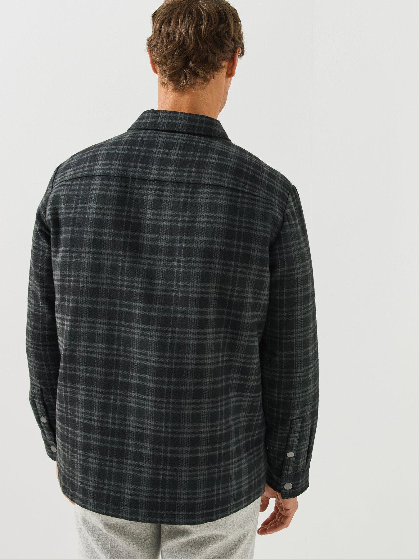 Image 2 of 6 of Calvin Klein Mens Checked&nbsp;Wool Blend Popper Jacket - Black