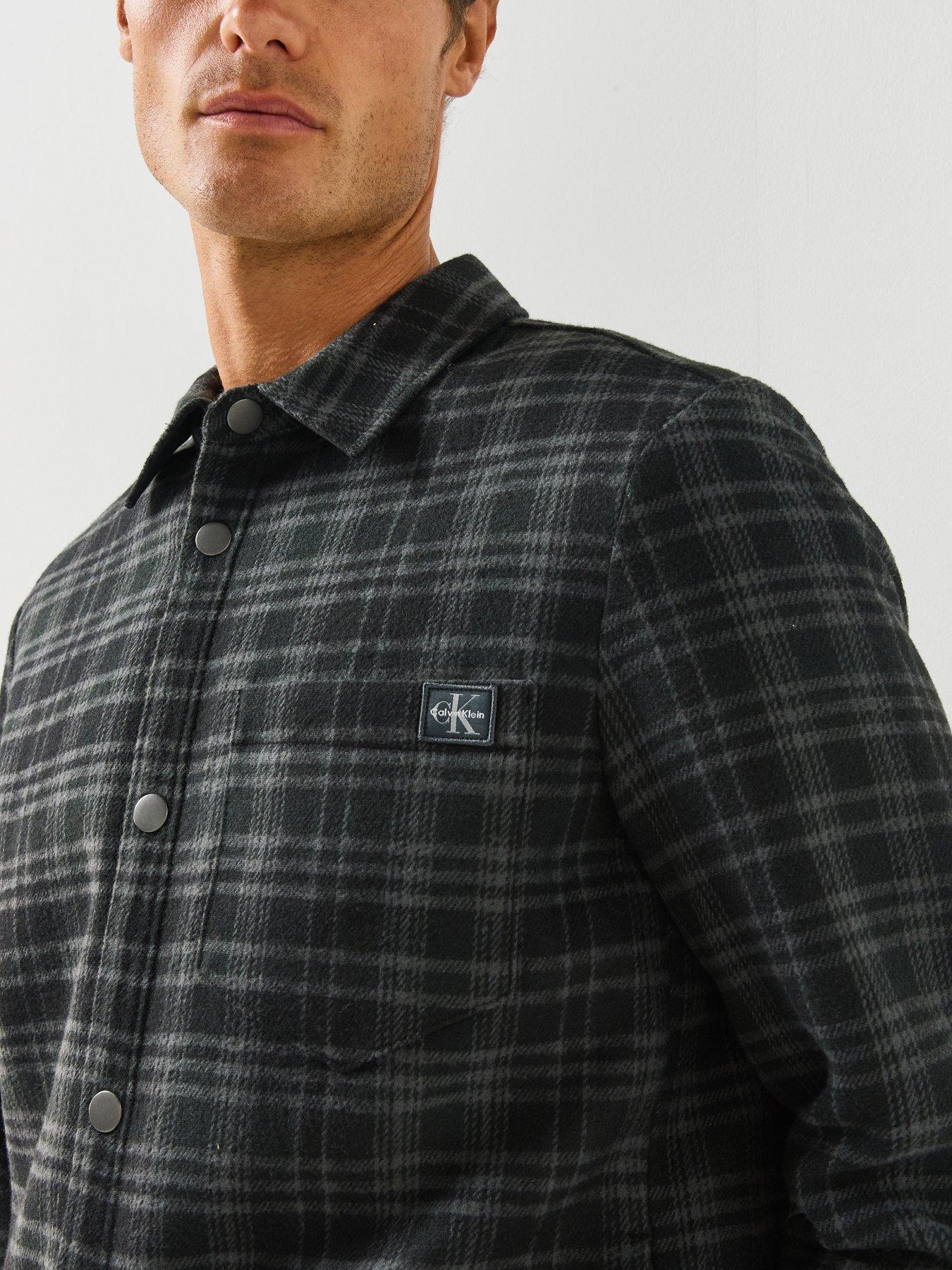 Image 4 of 6 of Calvin Klein Mens Checked&nbsp;Wool Blend Popper Jacket - Black