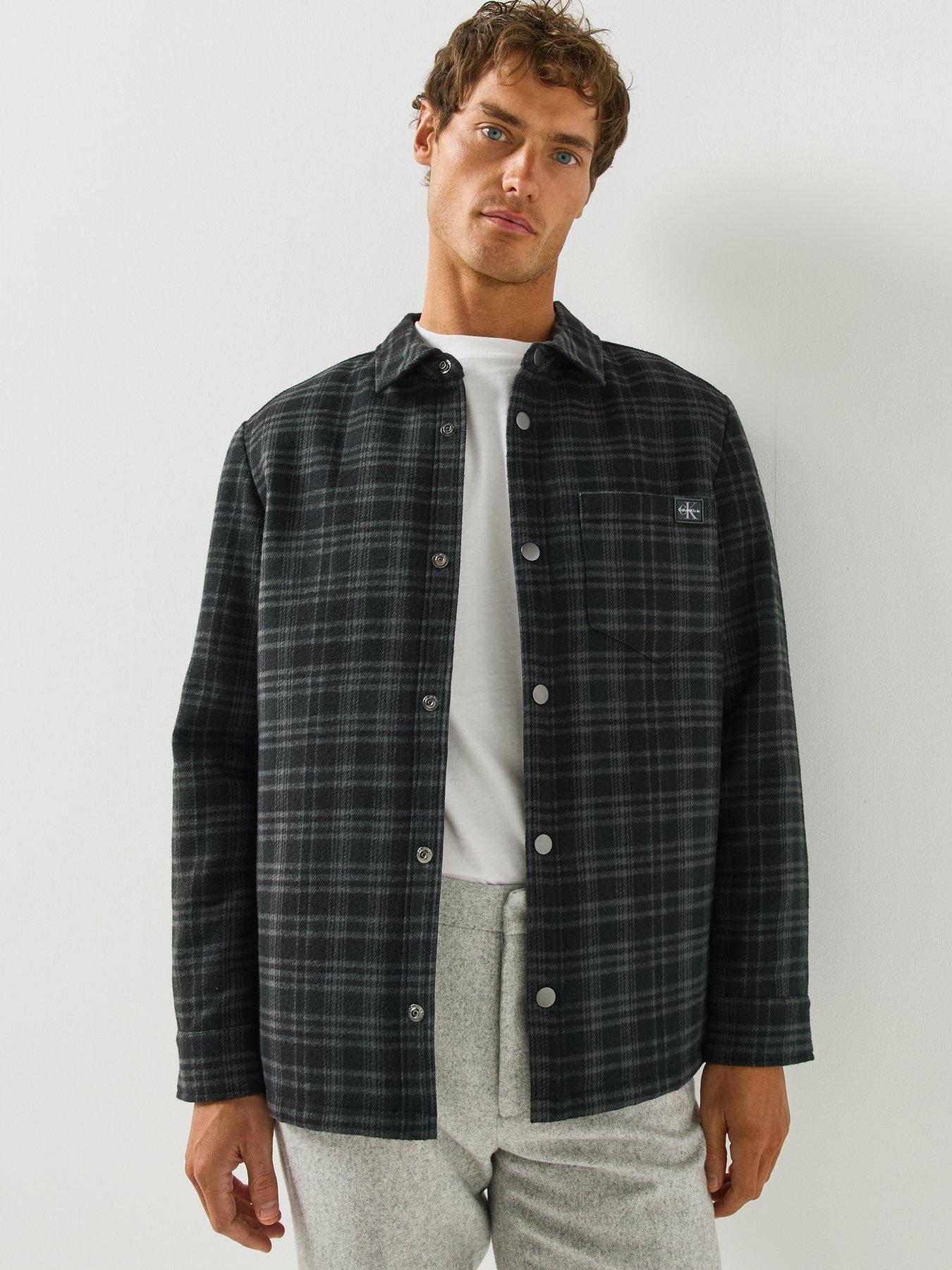 Image 5 of 6 of Calvin Klein Mens Checked&nbsp;Wool Blend Popper Jacket - Black