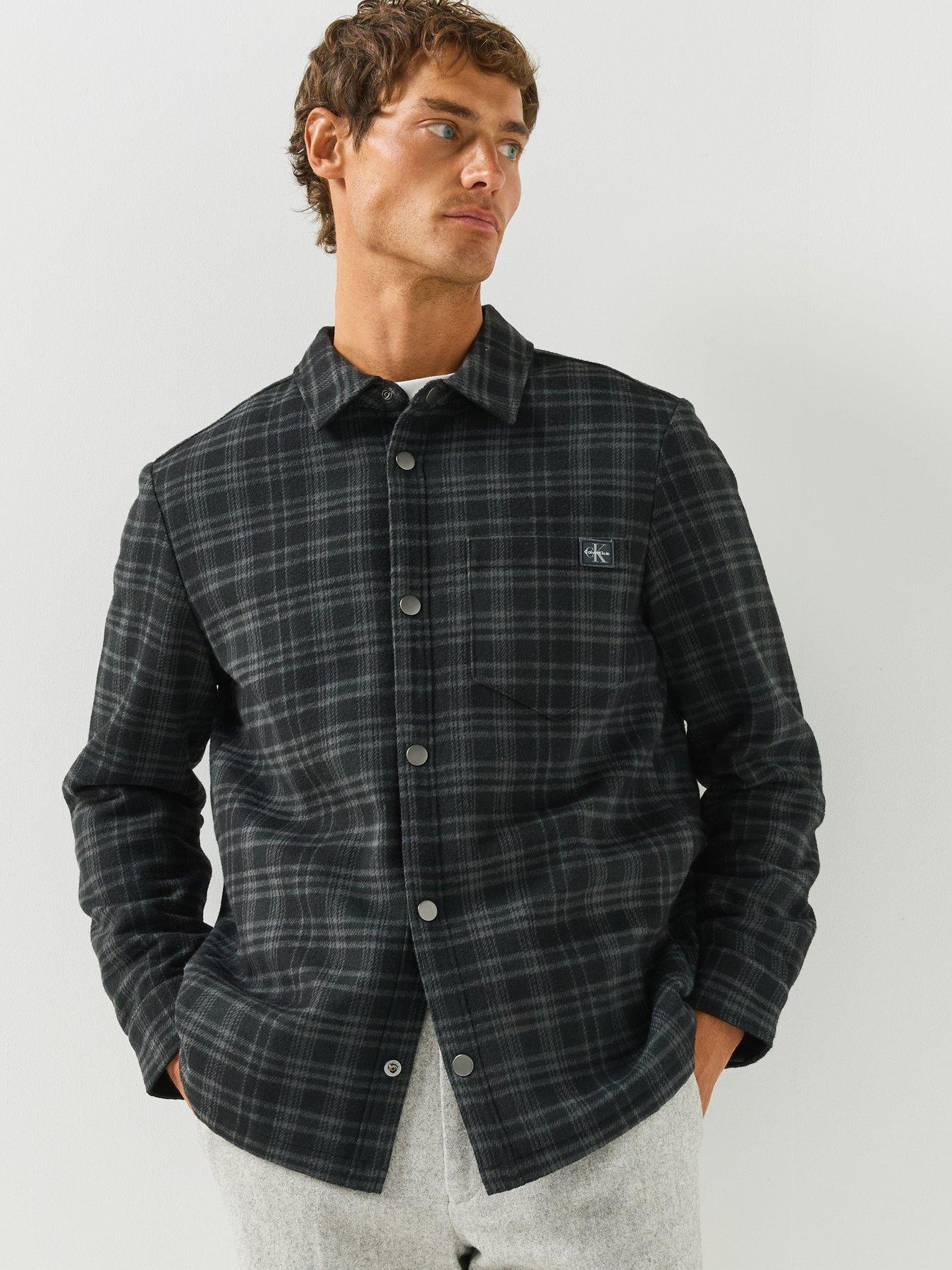 Image 6 of 6 of Calvin Klein Mens Checked&nbsp;Wool Blend Popper Jacket - Black