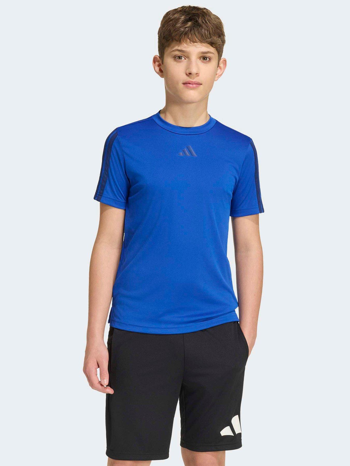 Image 1 of 5 of adidas Junior Training Essentials 3 Stripe T-shirt - Blue