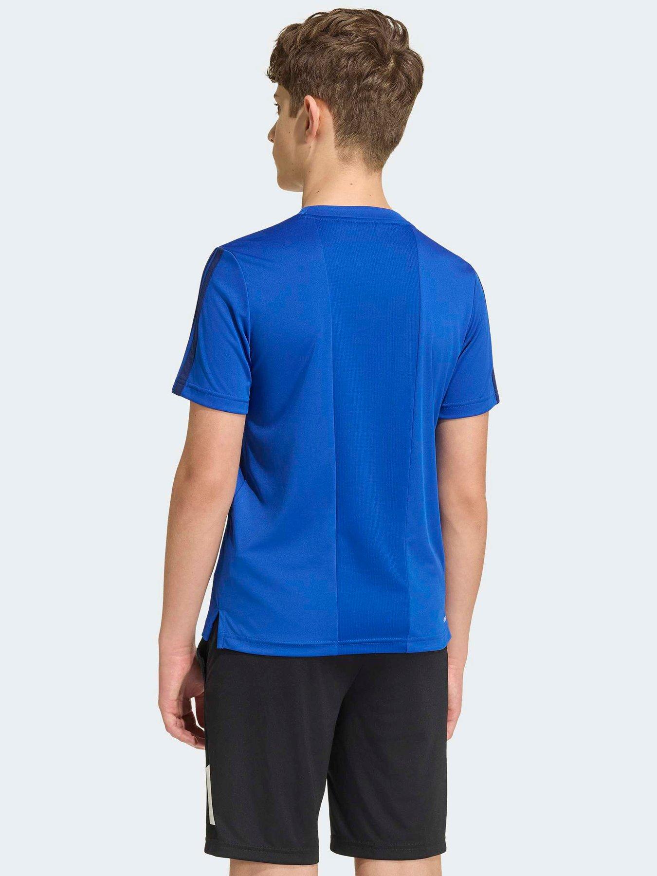 Image 2 of 5 of adidas Junior Training Essentials 3 Stripe T-shirt - Blue