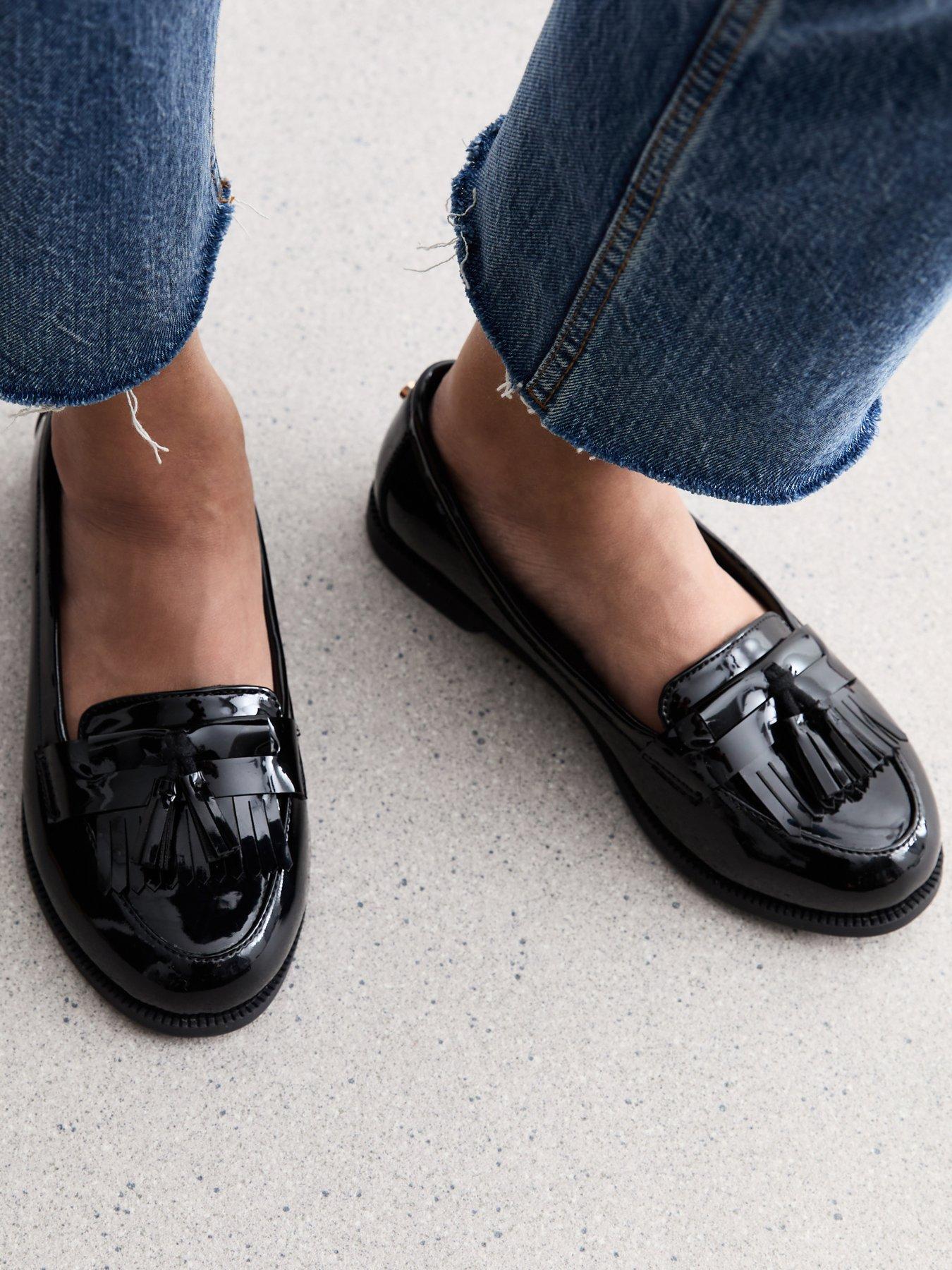 New Look Extra Wide Fit Faux Leather Tassel School Shoe Loafers - Black