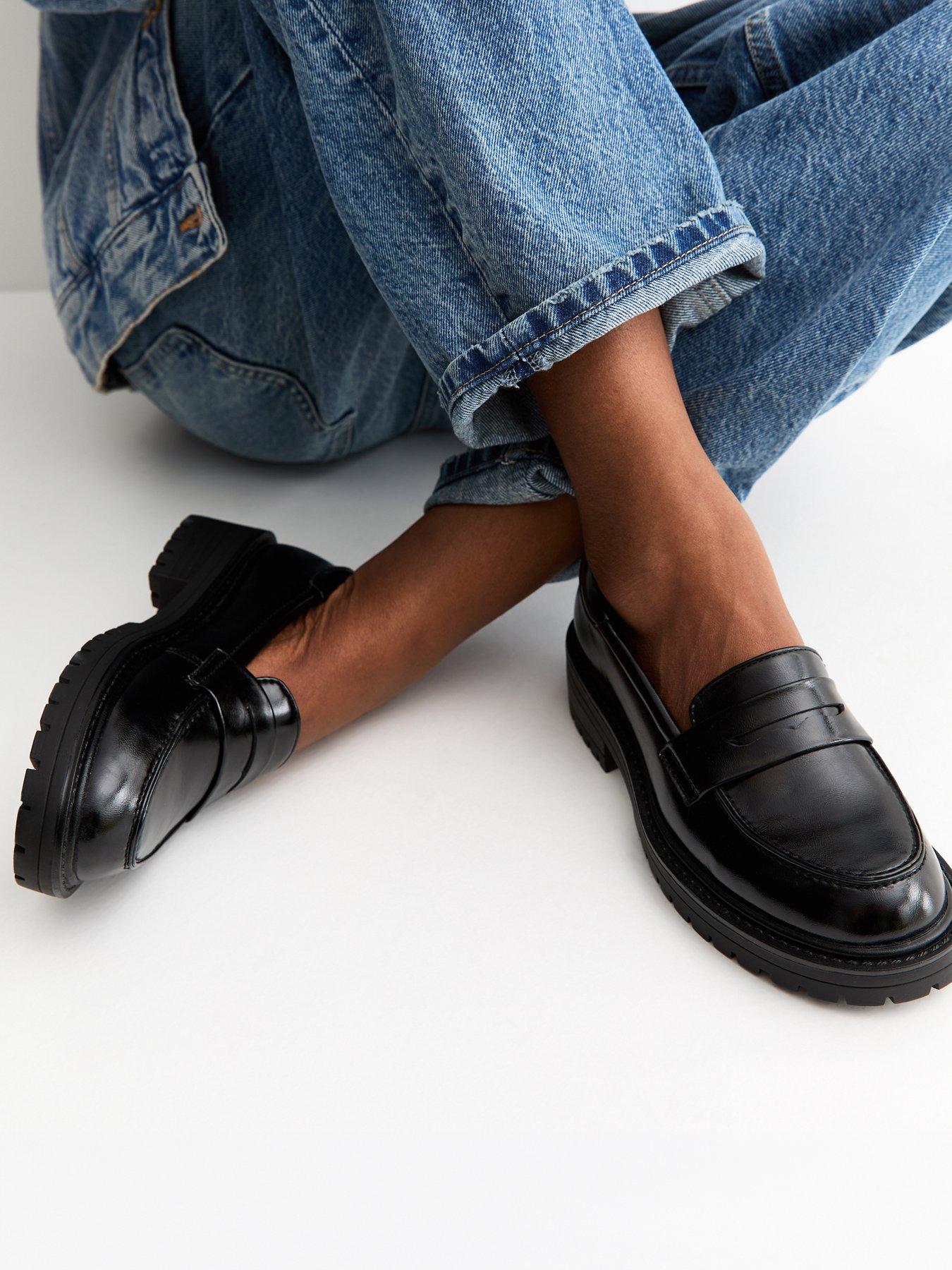 New Look Shiny Faux Leather Chunky Loafers - Black