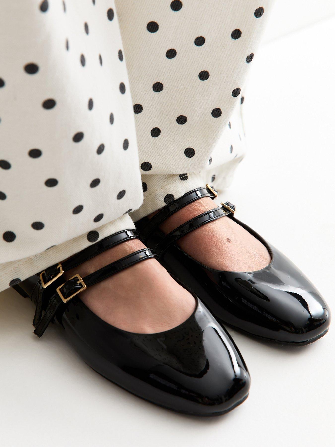 Image 1 of 4 of New Look Wide Fit Faux Leather Double Strap Mary Jane School&nbsp;Sandals - Black