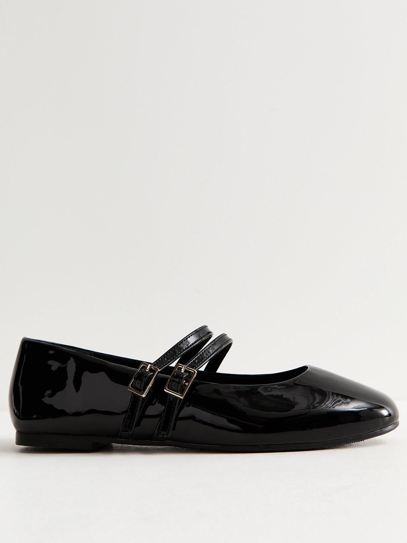 Image 2 of 4 of New Look Wide Fit Faux Leather Double Strap Mary Jane School&nbsp;Sandals - Black