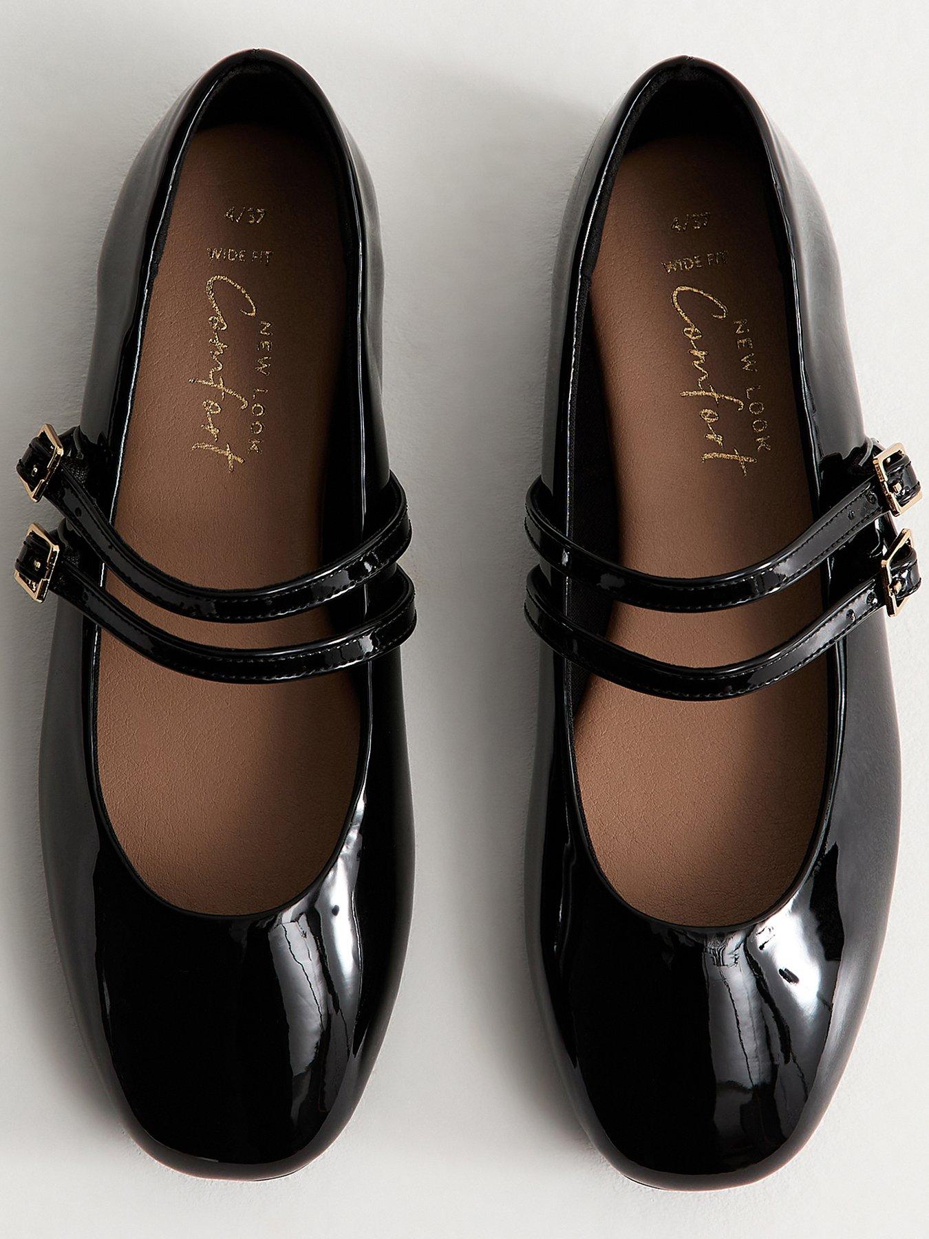 Image 3 of 4 of New Look Wide Fit Faux Leather Double Strap Mary Jane School&nbsp;Sandals - Black