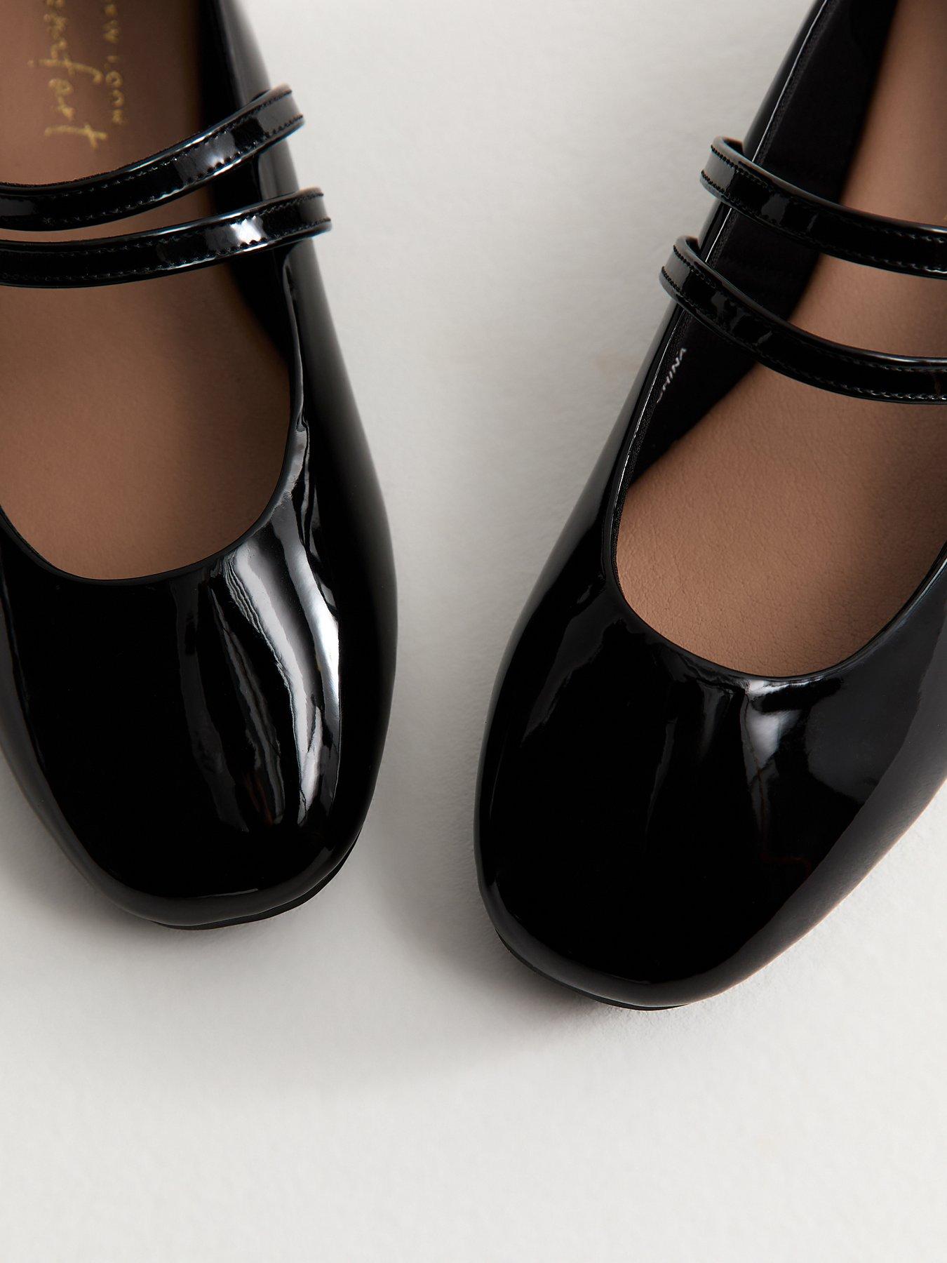 Image 4 of 4 of New Look Wide Fit Faux Leather Double Strap Mary Jane School&nbsp;Sandals - Black