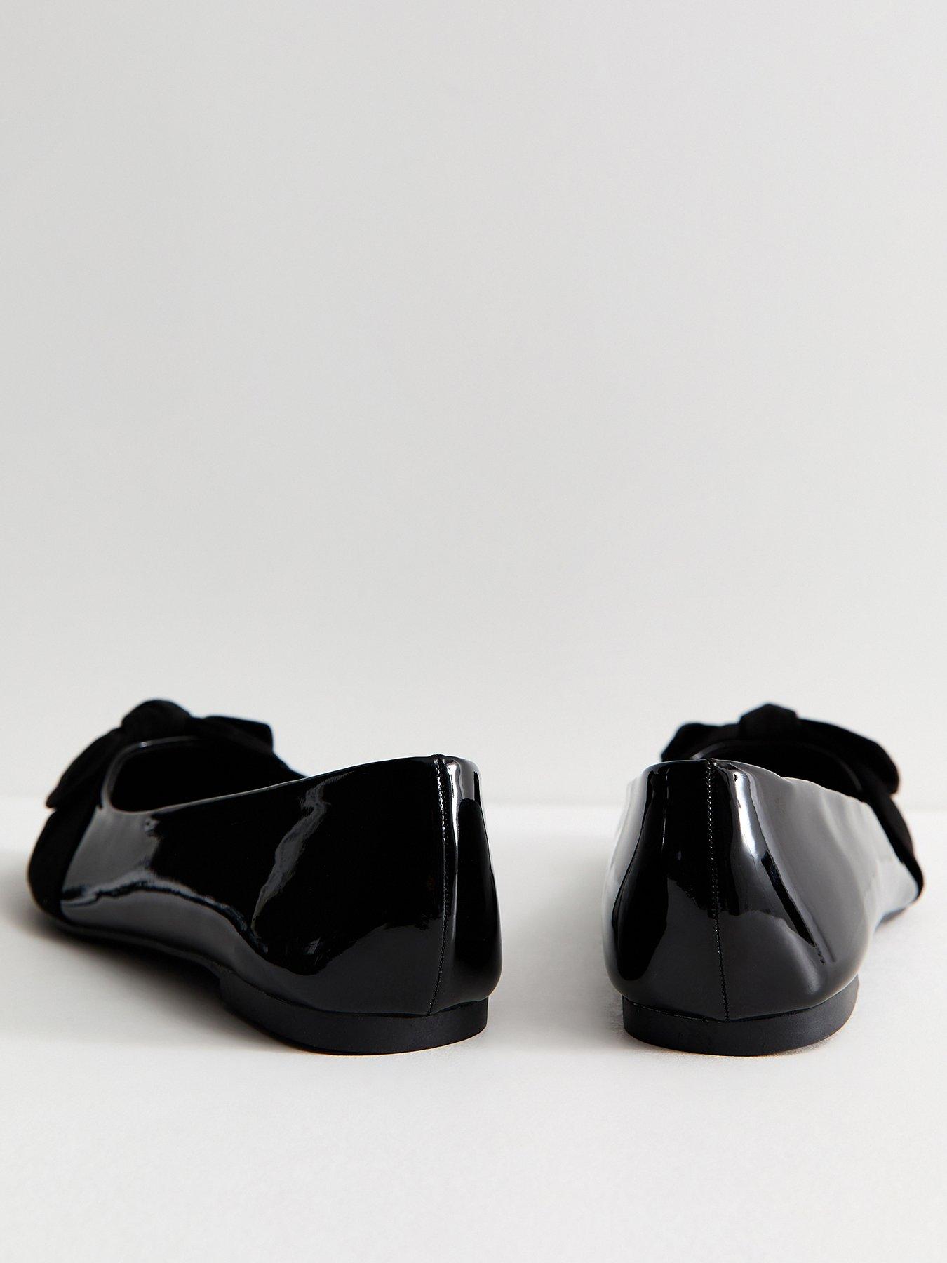 Image 3 of 5 of New Look Wide Fit Faux Leather Bow Ballet School Shoe&nbsp;Flats - Black