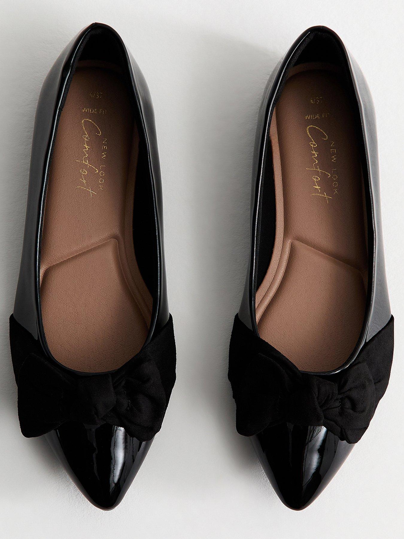 Image 4 of 5 of New Look Wide Fit Faux Leather Bow Ballet School Shoe&nbsp;Flats - Black
