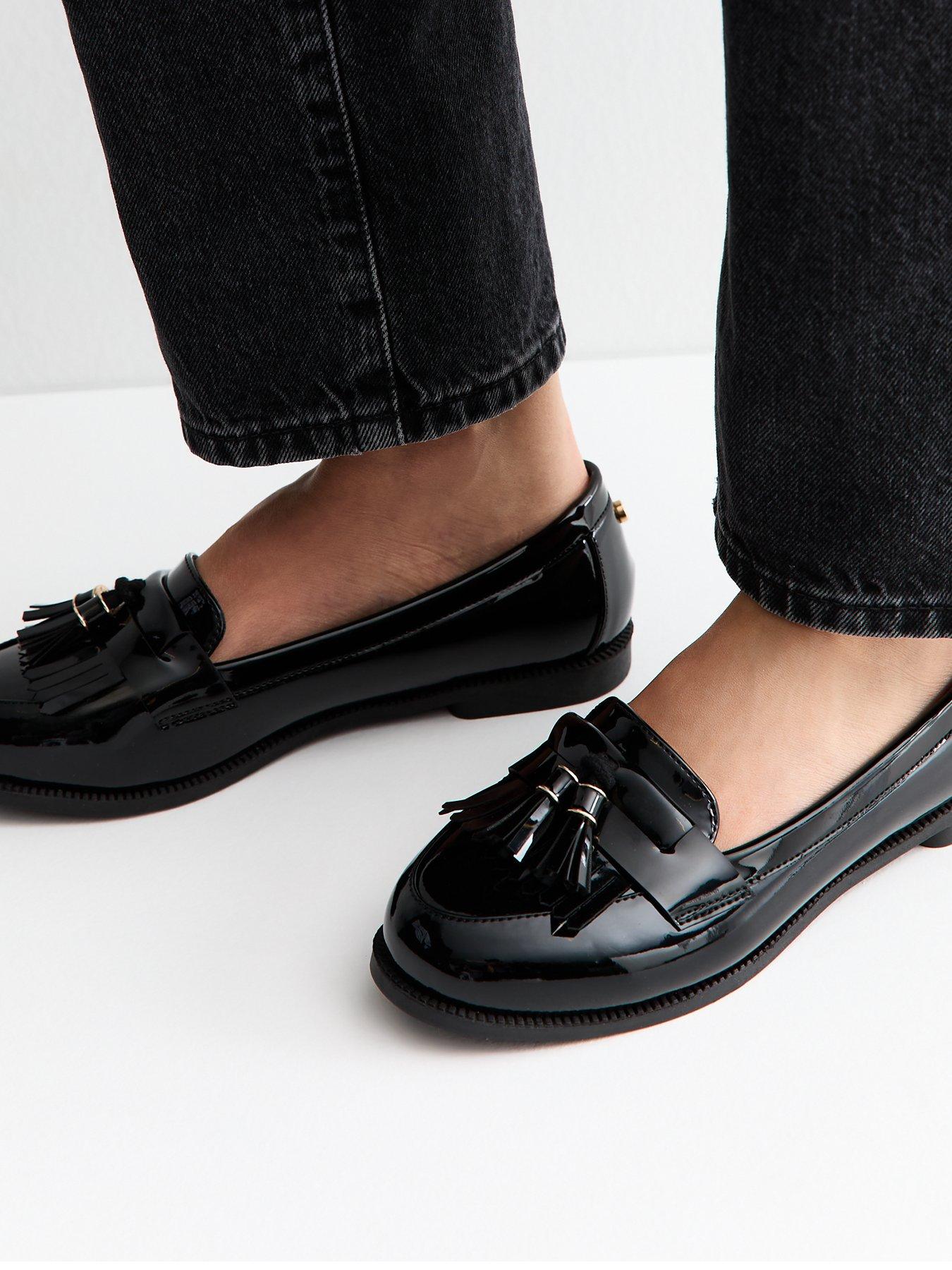 Image 2 of 6 of New Look Wide Fit Faux Patent Leather School Shoe&nbsp;Loafers - Black
