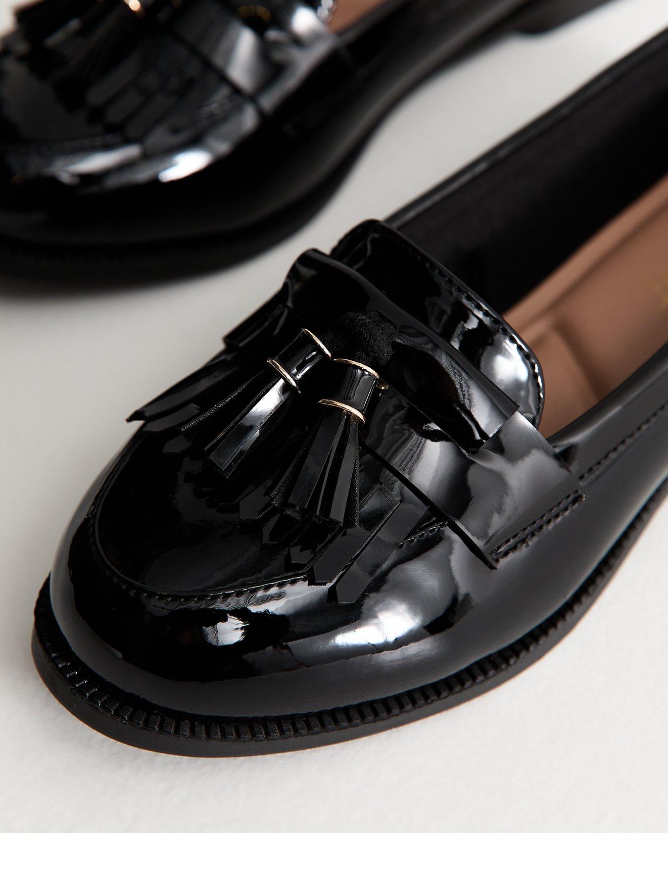 Image 3 of 6 of New Look Wide Fit Faux Patent Leather School Shoe&nbsp;Loafers - Black