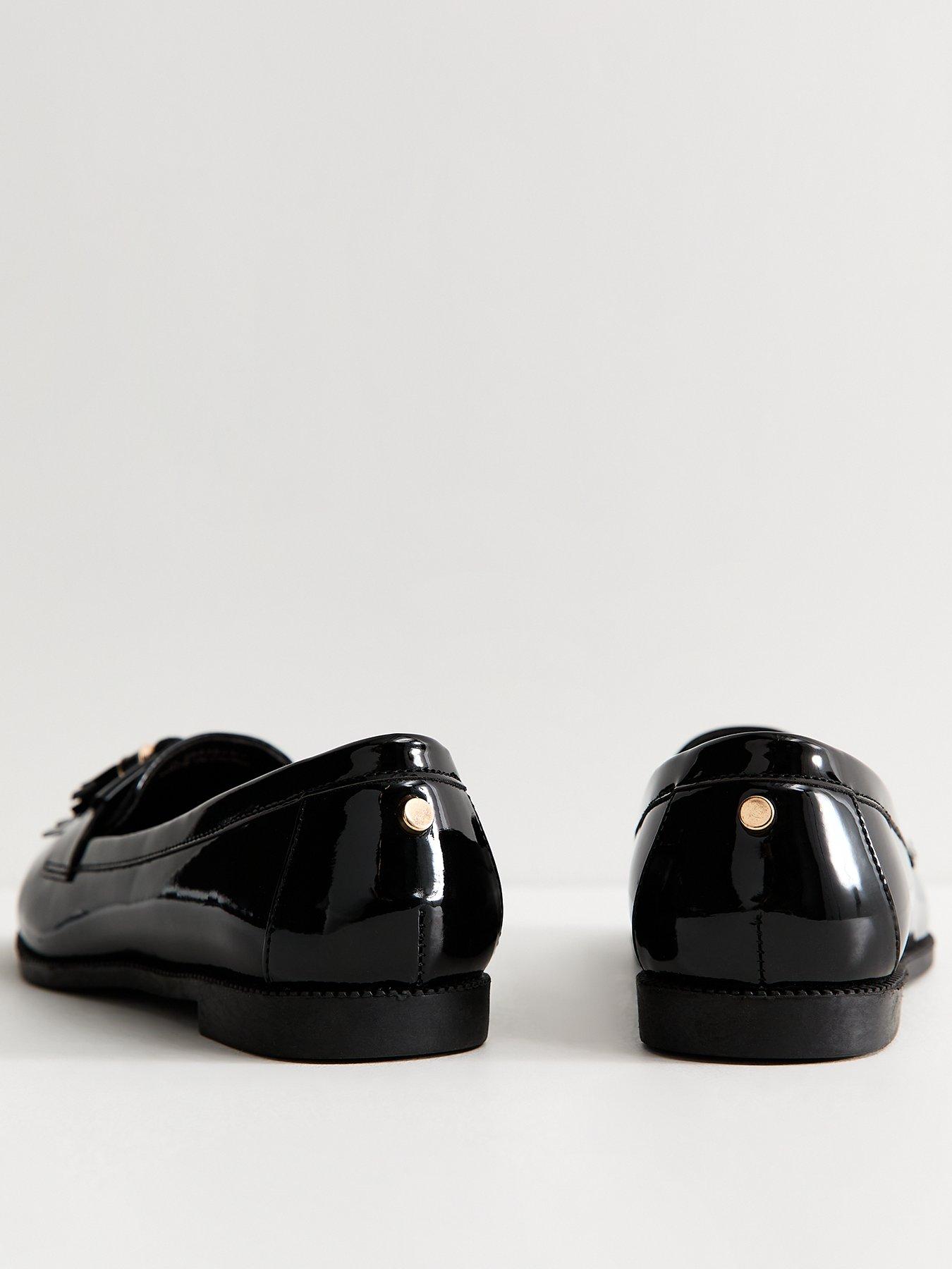 Image 4 of 6 of New Look Wide Fit Faux Patent Leather School Shoe&nbsp;Loafers - Black