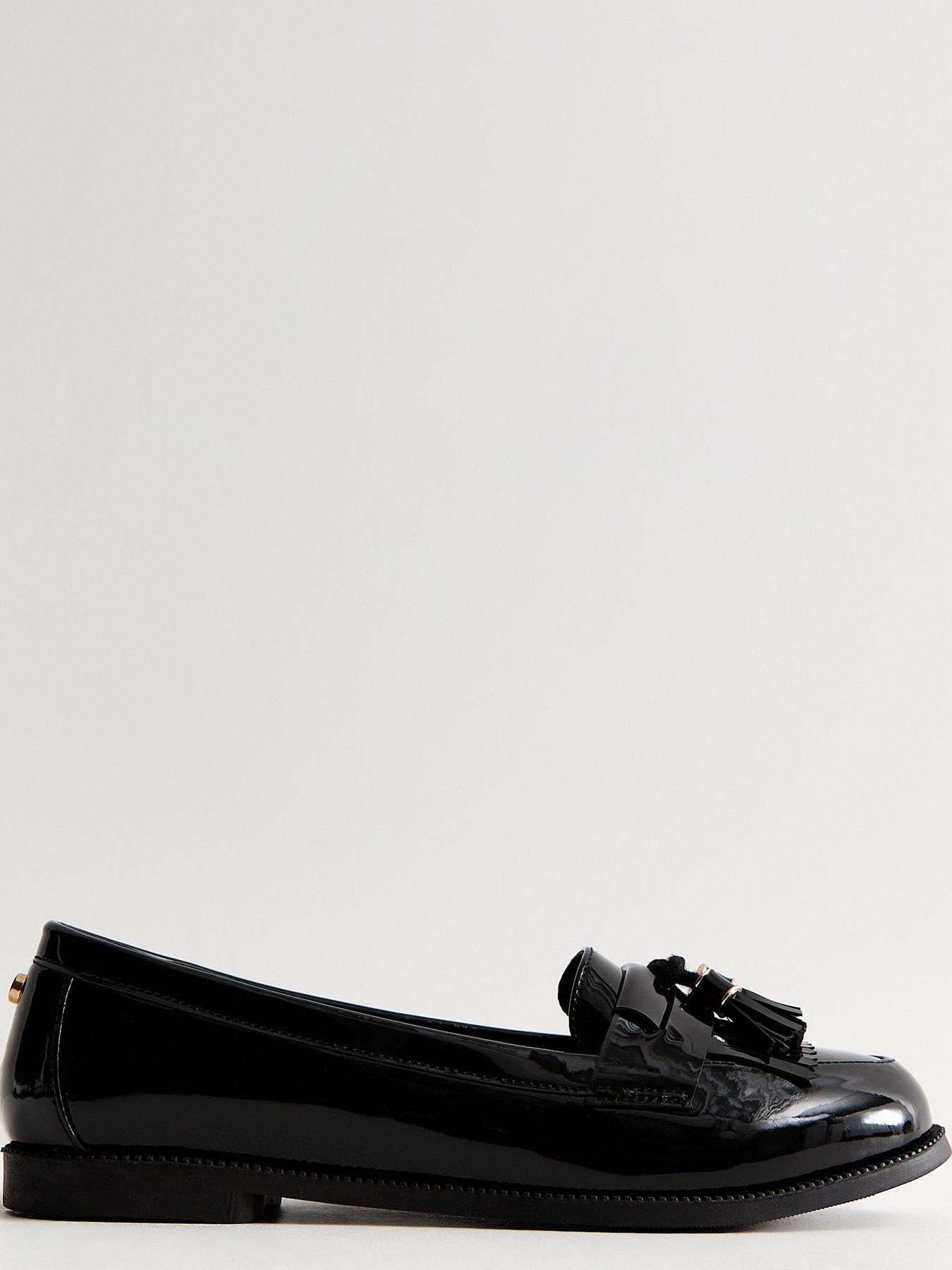 Image 5 of 6 of New Look Wide Fit Faux Patent Leather School Shoe&nbsp;Loafers - Black