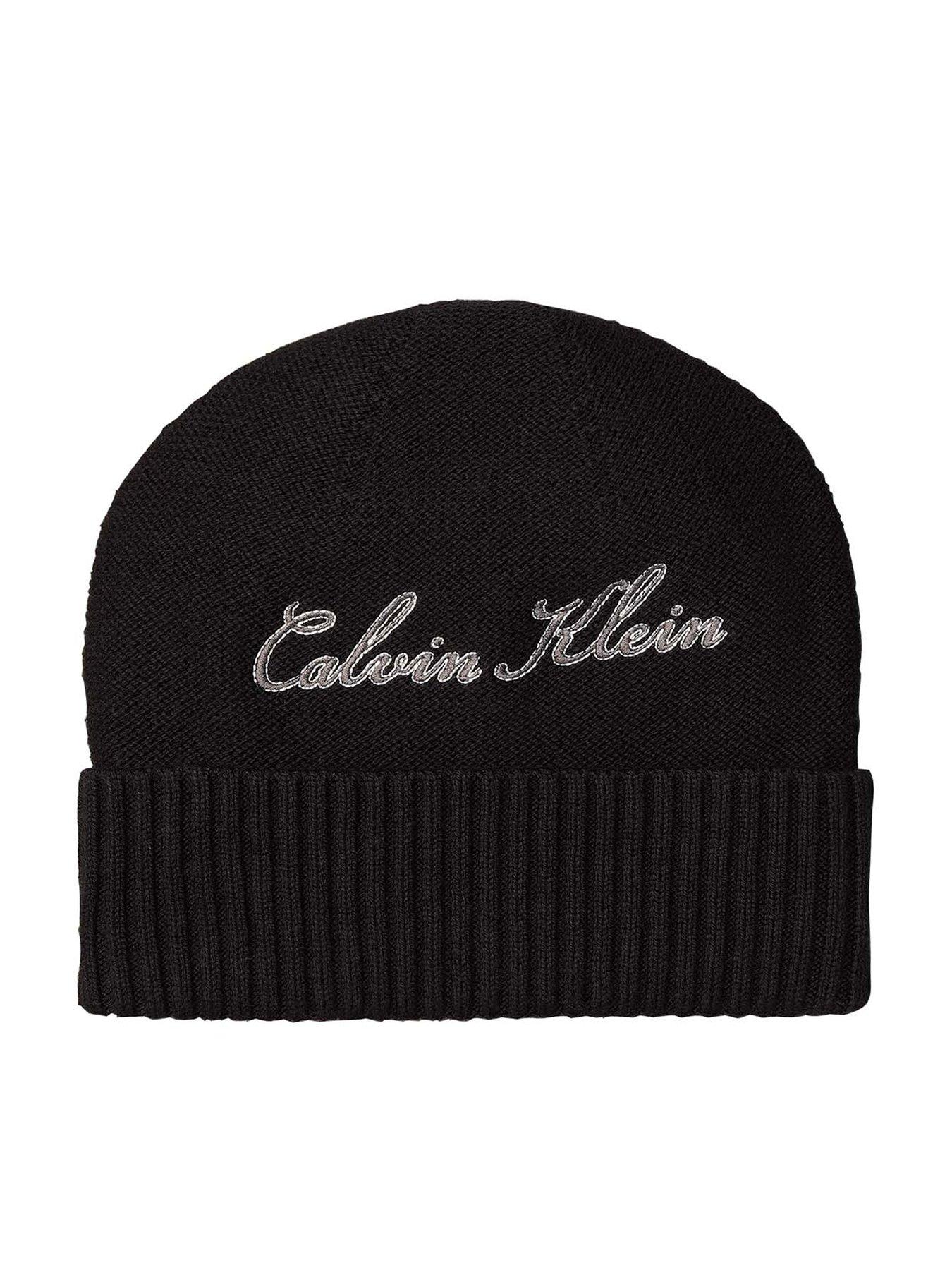 Calvin Klein Scripted Logo Cotton Beanie - Black