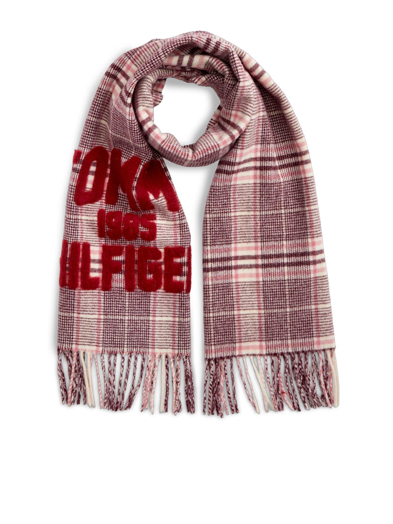 Image 1 of 4 of Tommy Hilfiger Womens Varsity Logo Check Soft Fringe Scarf - Pink Check