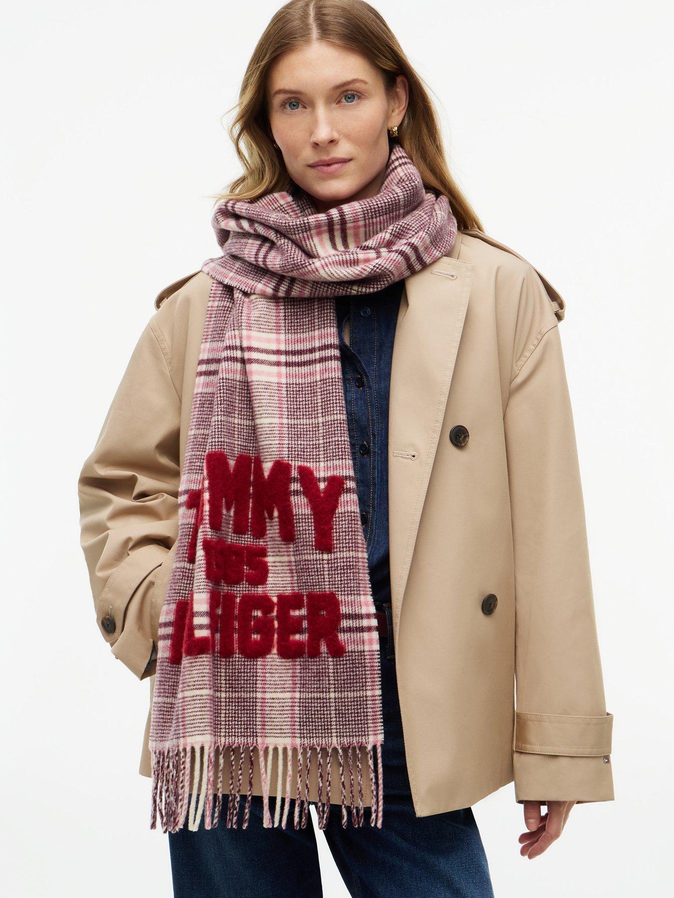 Image 2 of 4 of Tommy Hilfiger Womens Varsity Logo Check Soft Fringe Scarf - Pink Check