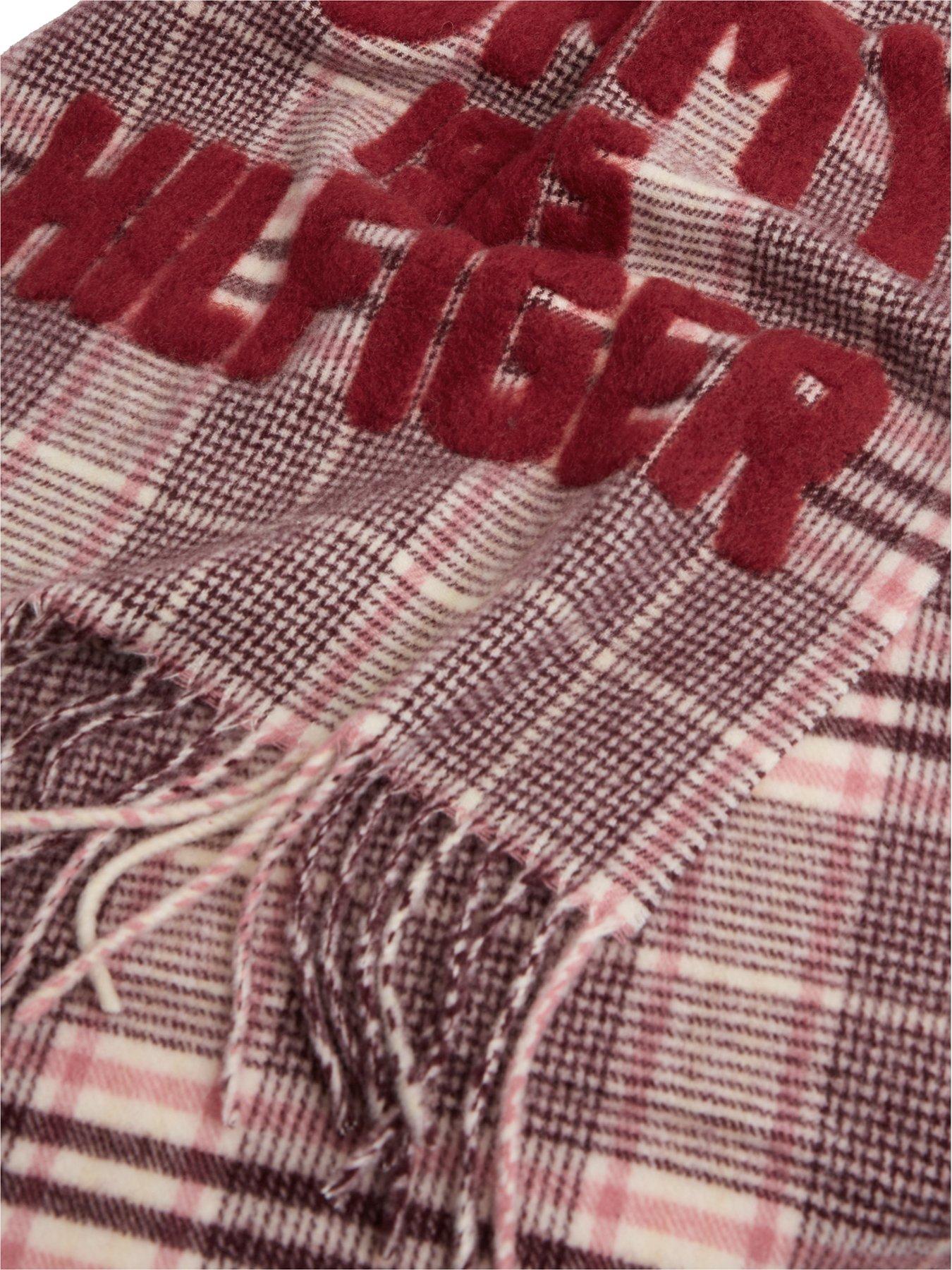 Image 4 of 4 of Tommy Hilfiger Womens Varsity Logo Check Soft Fringe Scarf - Pink Check