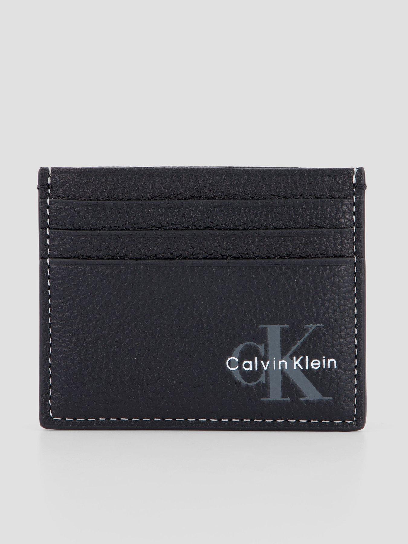 Calvin Klein Men's Leather Monologo Card Holder with 7 Card Slots - Black