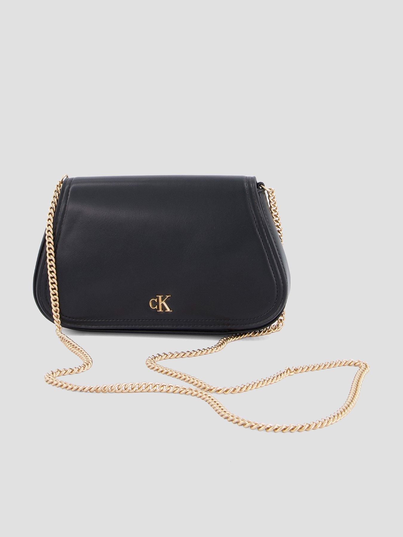Calvin Klein CK Monogram Hardware Chain Shoulder Bag - Black