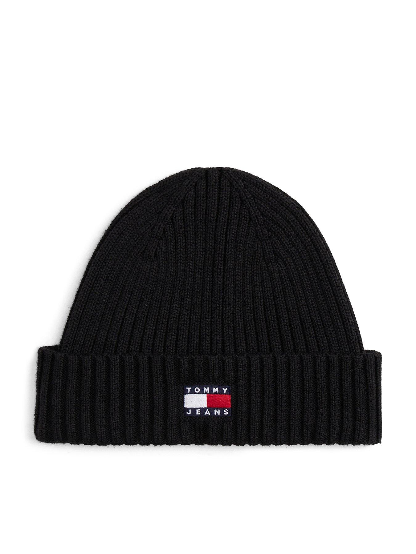 Tommy Hilfiger Men's Heritage Logo Rib Knit Core Beanie Hat, Black, Men