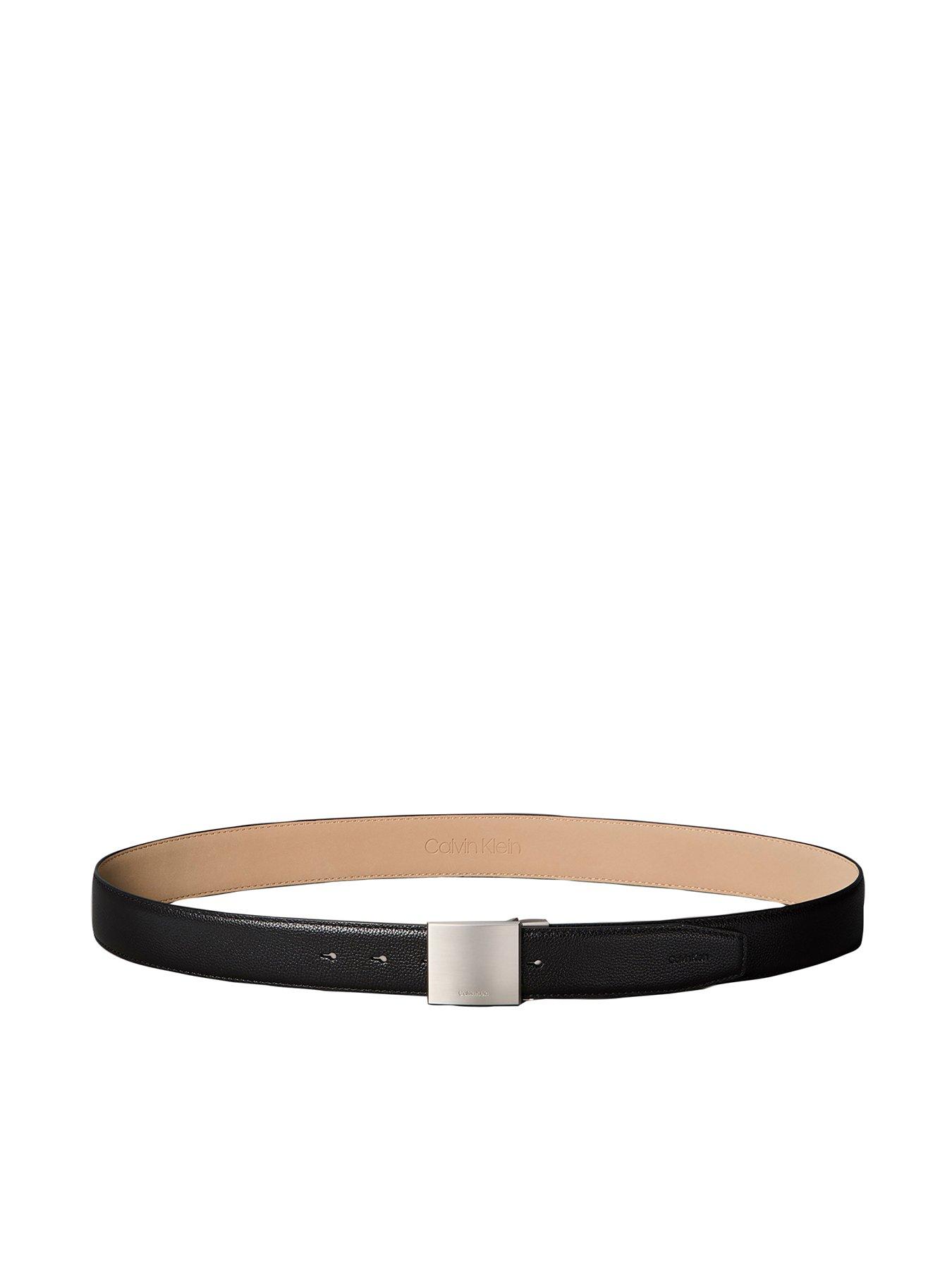 Calvin Klein Dress Plaque Pebble 35mm Leather Belt - Black