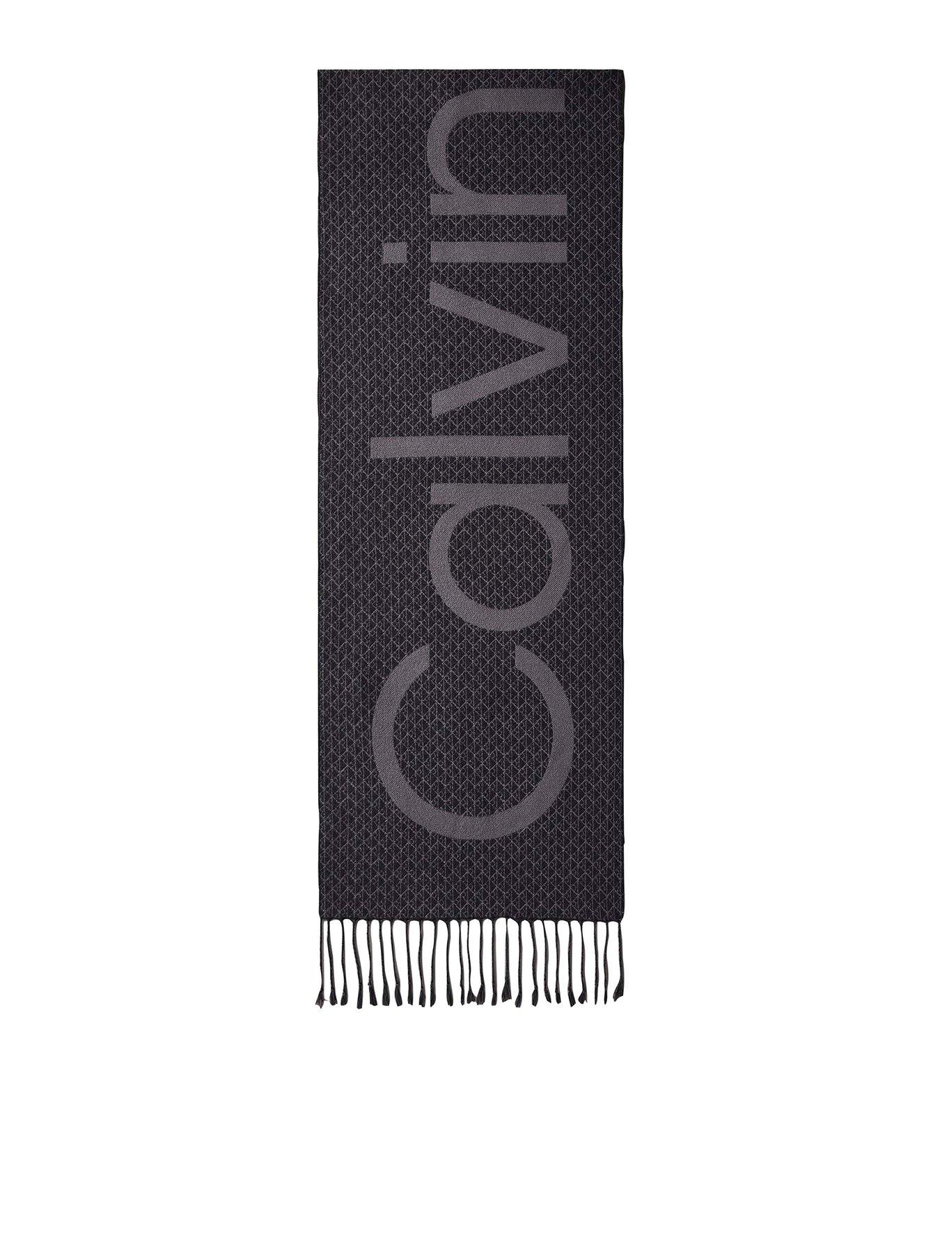 Calvin Klein Logo Print Wool Blend Scarf - Black