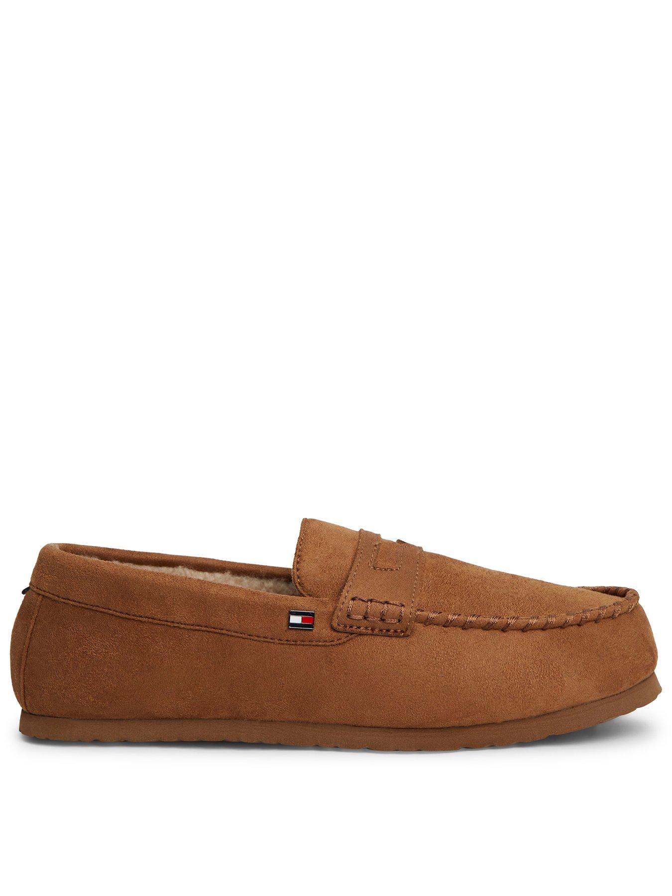 Tommy Hilfiger Mens Driving Plush Lined Moccasin Driving Slippers, Beige, Size 46, Men