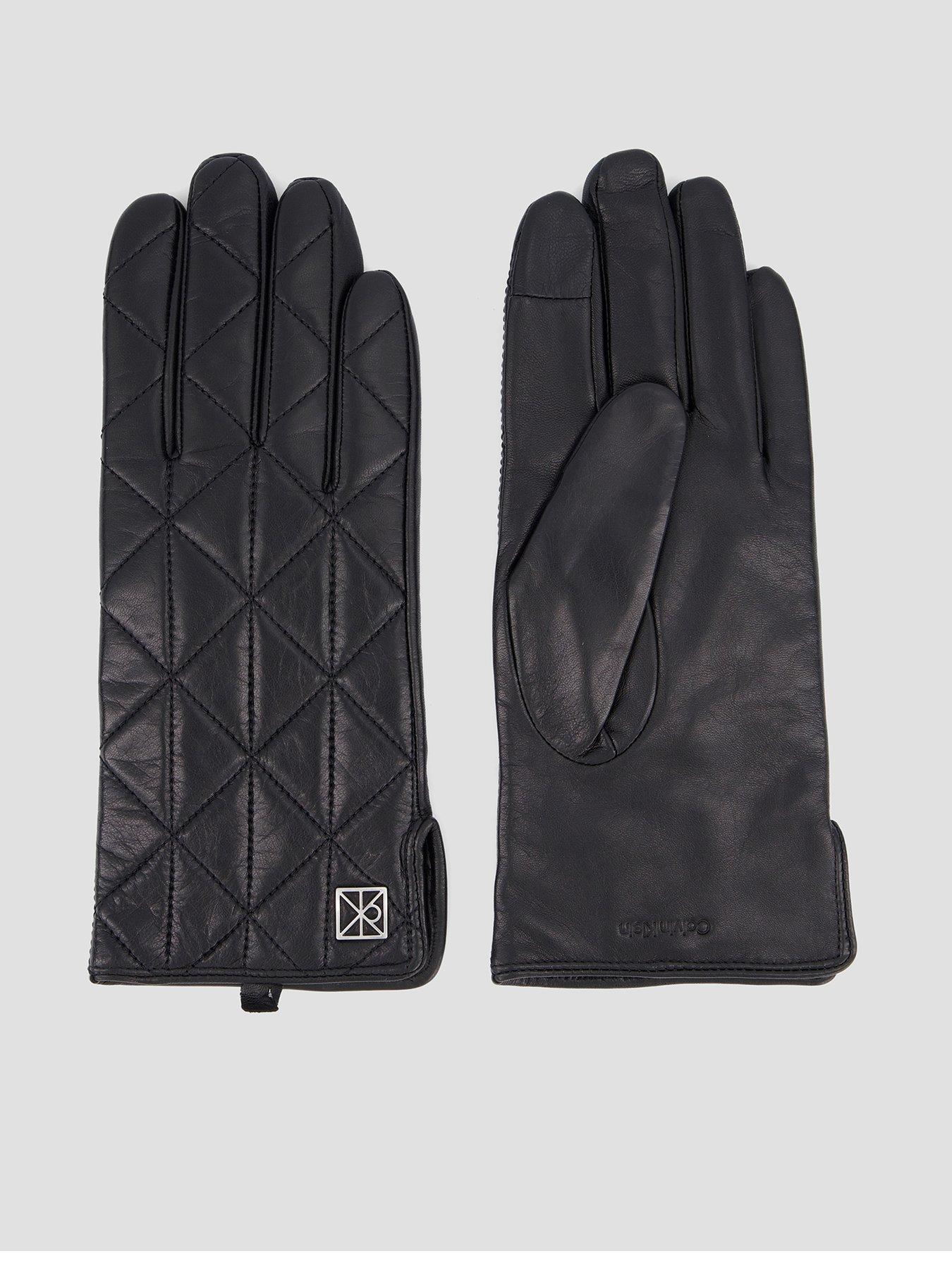 Image 1 of 4 of Calvin Klein Quilted Leather Emblem Plaque Gloves - Black