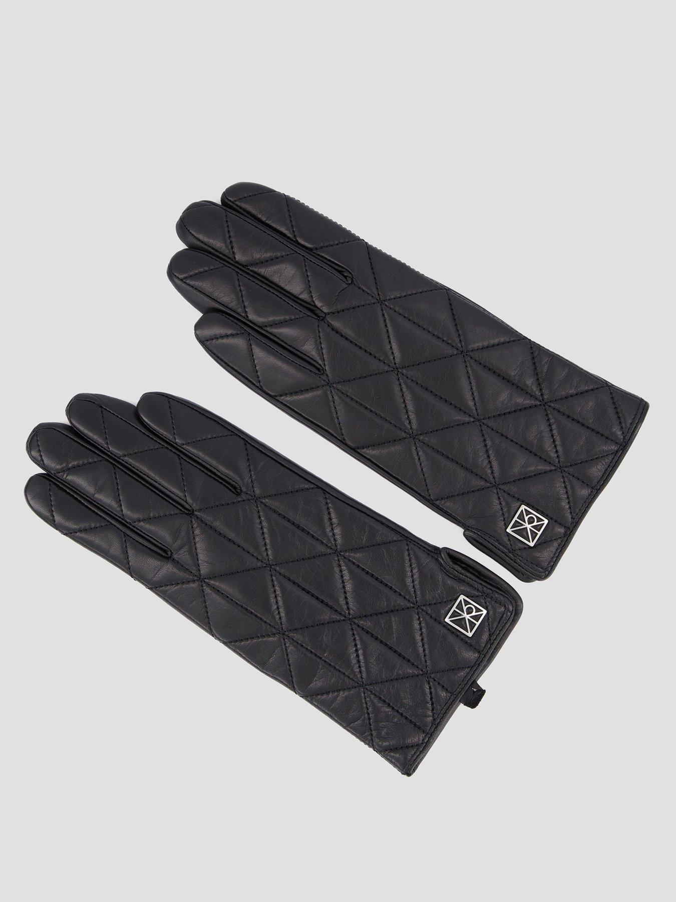 Image 2 of 4 of Calvin Klein Quilted Leather Emblem Plaque Gloves - Black