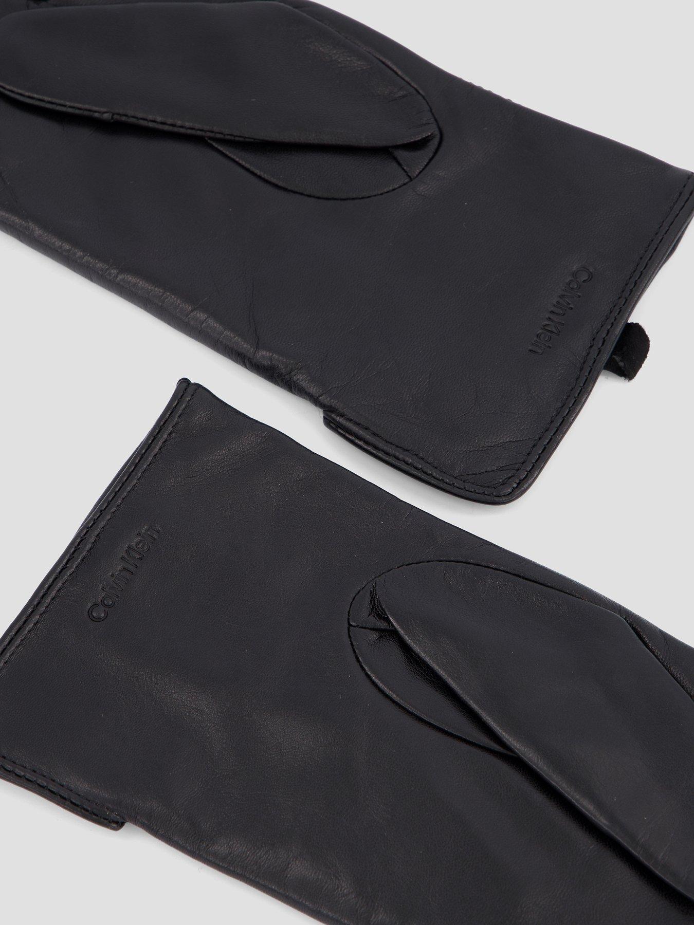 Image 3 of 4 of Calvin Klein Quilted Leather Emblem Plaque Gloves - Black