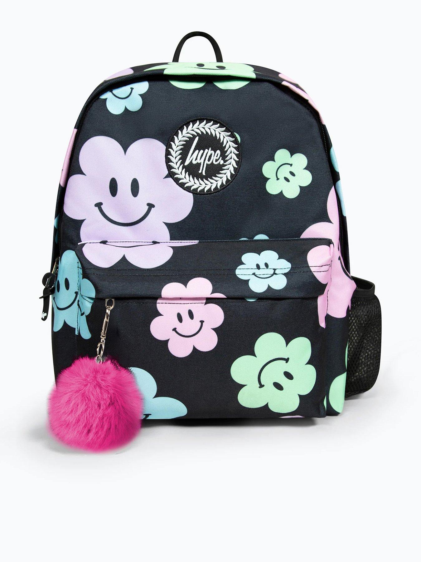 Hype Hype Unisex Black Happy Flowers Badge Backpack