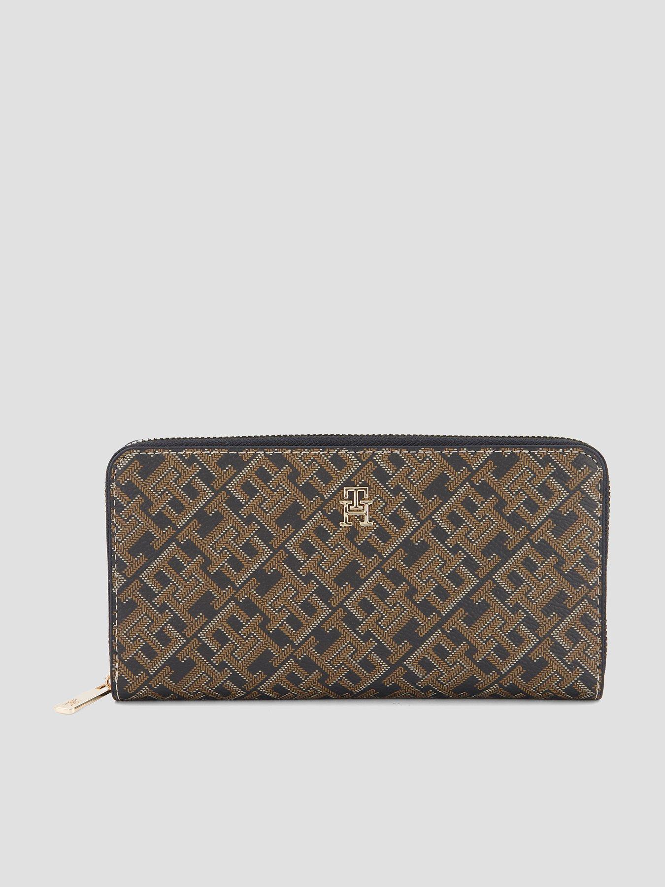 Tommy Hilfiger Women's TH Icon Large Zip Around Wallet with Signature Monogram Print - Black/Brown
