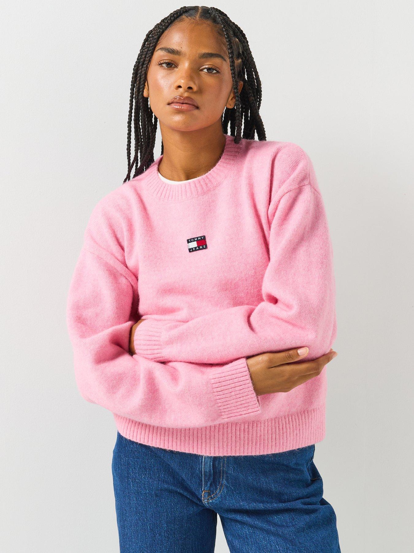 Image 1 of 6 of Tommy Jeans Tommy Badge Fluffy Alpaca Cardigan - Pink