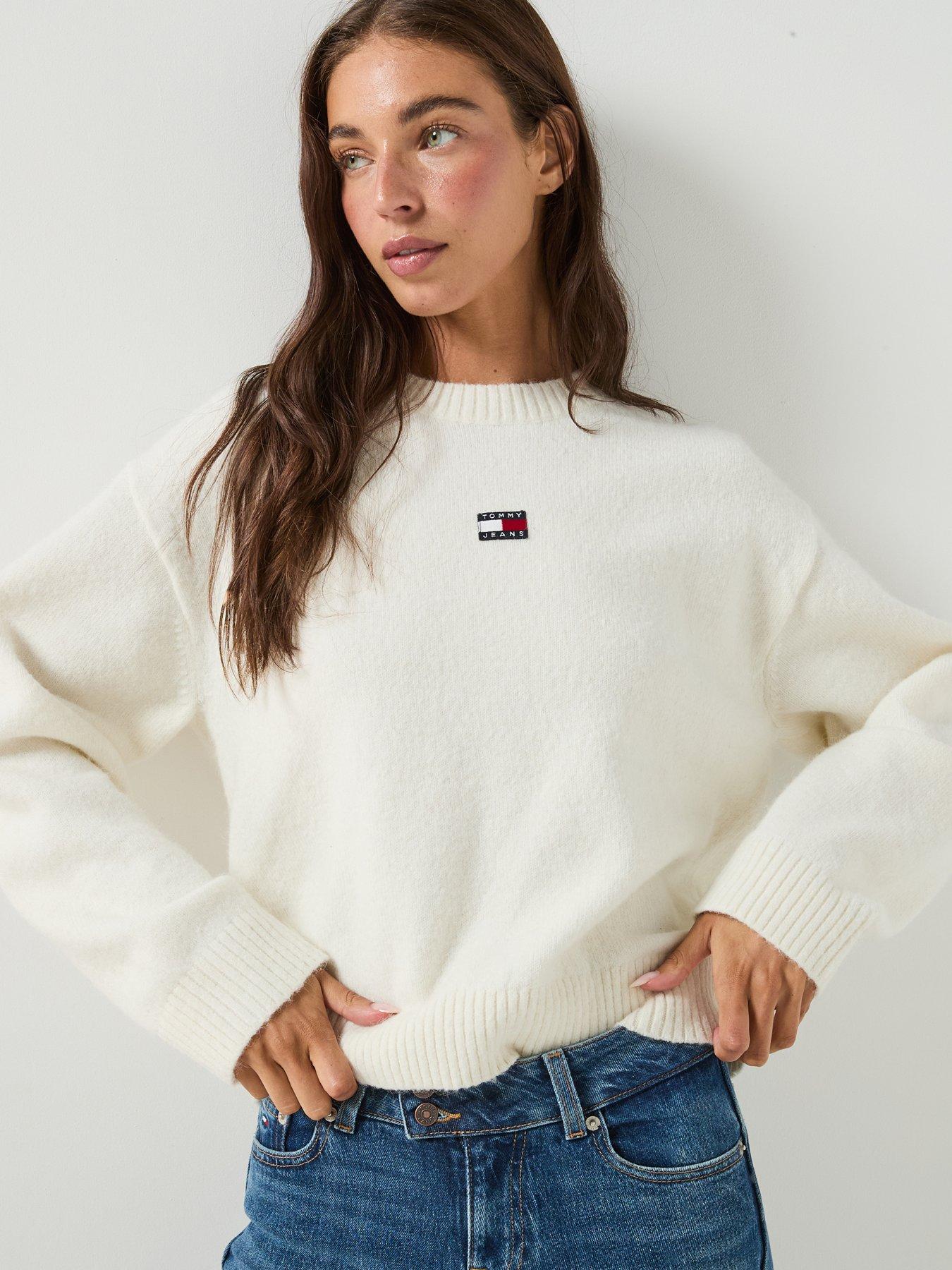 Image 1 of 5 of Tommy Jeans Women's Fluffy Knit Jumper with Logo Badge - Cream